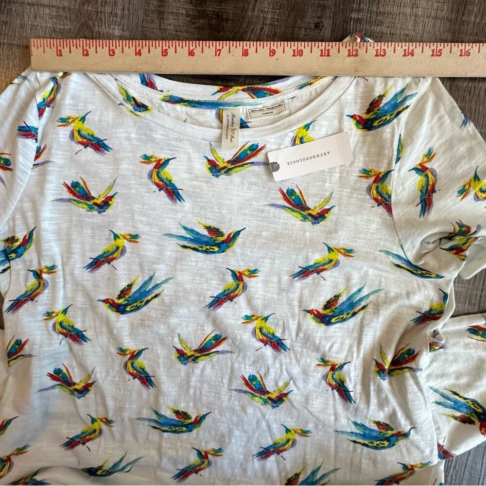 Meadow Rue Anthropologie NWT Hummingbird Tie Front Top Women Large White Multi