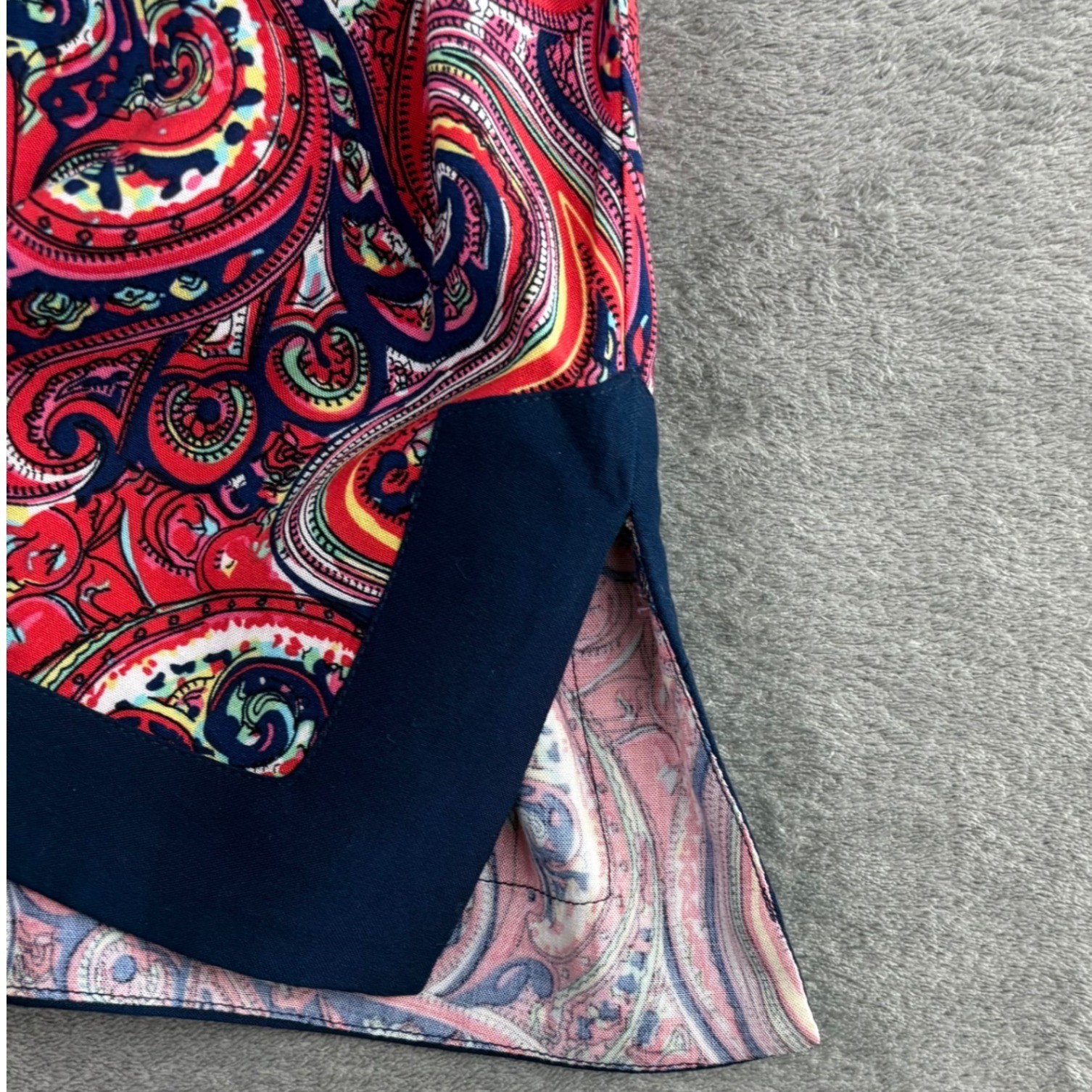 Tina Stephens Paisley Rayon Tunic Top M Red Blue 3/4 Sleeve Boho Festival Fun