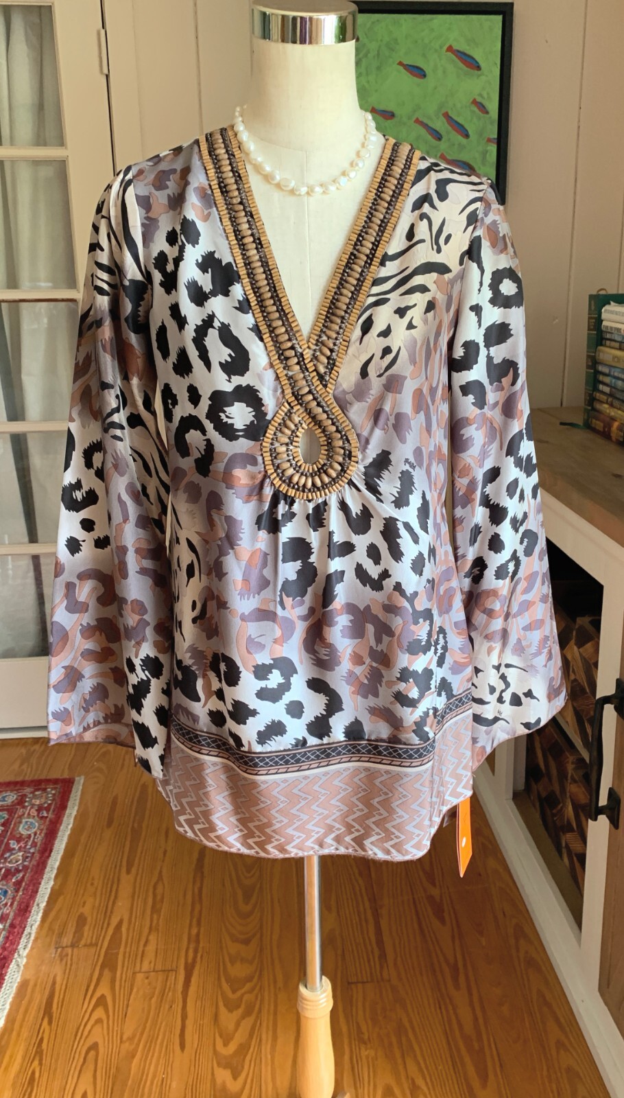 Hale Bob NWT $194 silk embellished tunic sz S fits 6-8