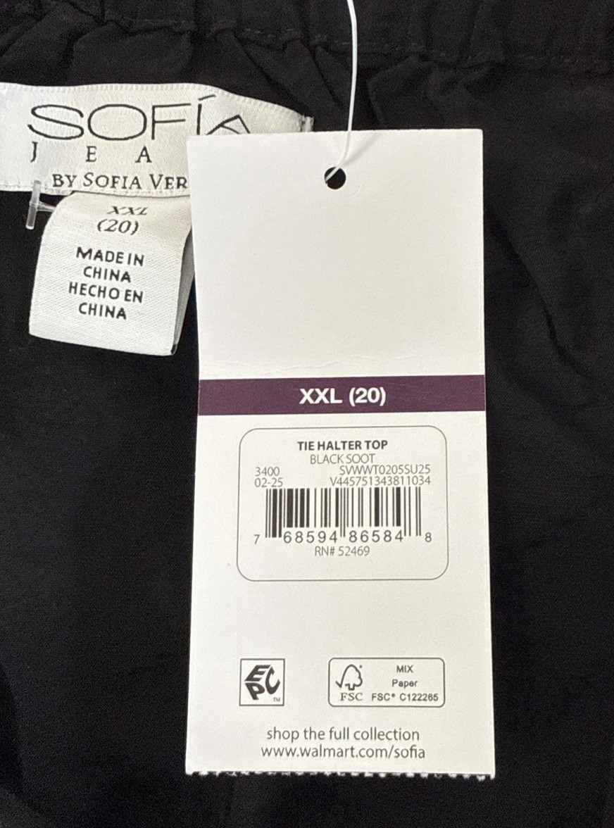 Sofia Jeans Women’s Tie Halter Top Size XXL(20) Black Soot