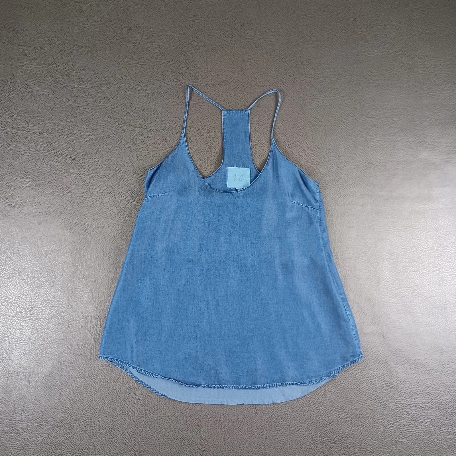 Thread & Supply Size Small Chambray Spaghetti Strap Top 100% Lyocell Blue Flowy