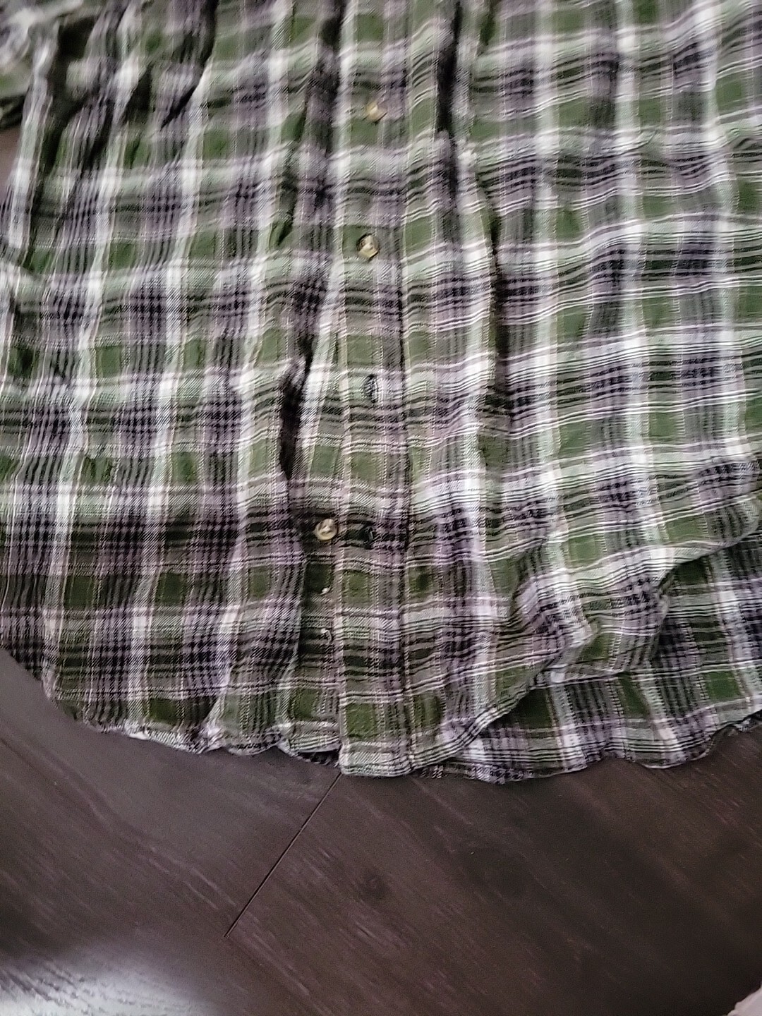 Great Northwest Med Button Down Green Brown White Plaid Cotton Flannel Shirt