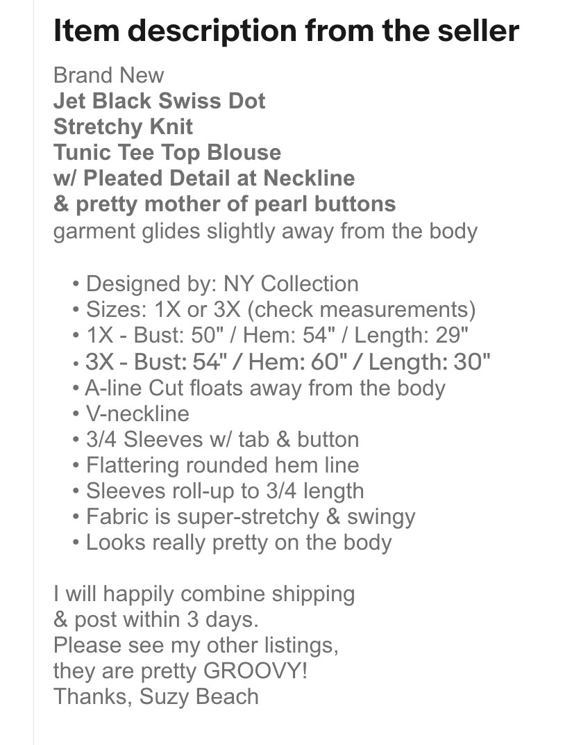 XL/1X/2X/3X New Black Swiss Dot Stretchy Knit Tunic Top Tee Blouse