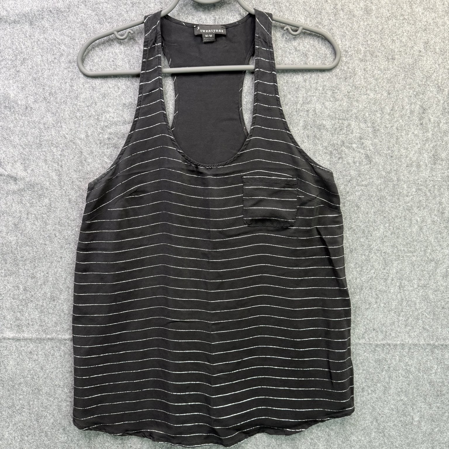 twentyone Women’s Black M Silk Racerback Tank Top Striped