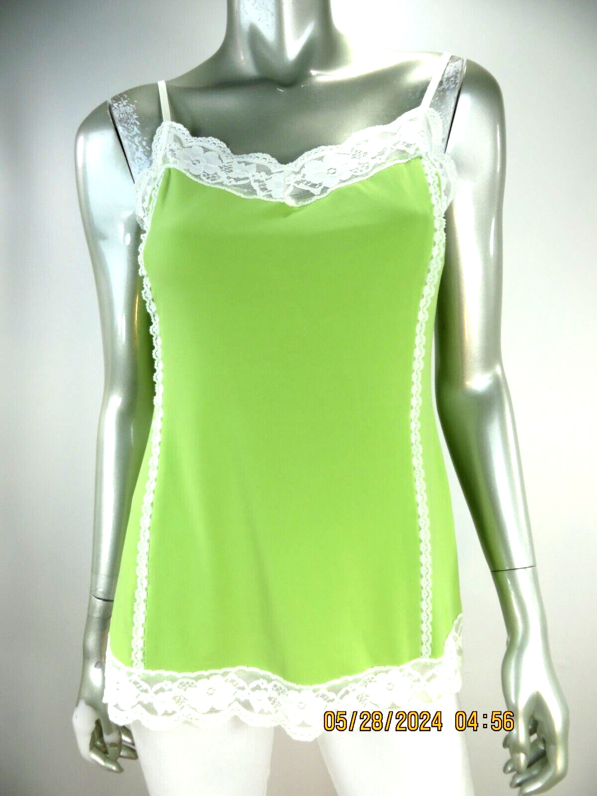 TRIBAL SZ M Polyest/Spandex Made Bulgaria Olive Green Lace Blouse Tank Top Shirt