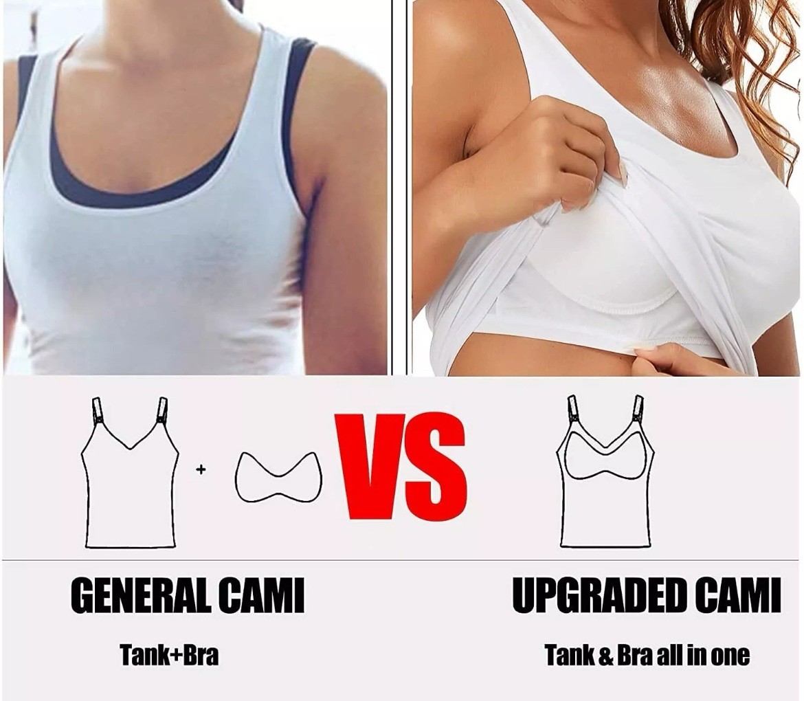 Women Cami Camisole With Built in Bra Push Up Padded Vest Baisc Layer Tank Tops