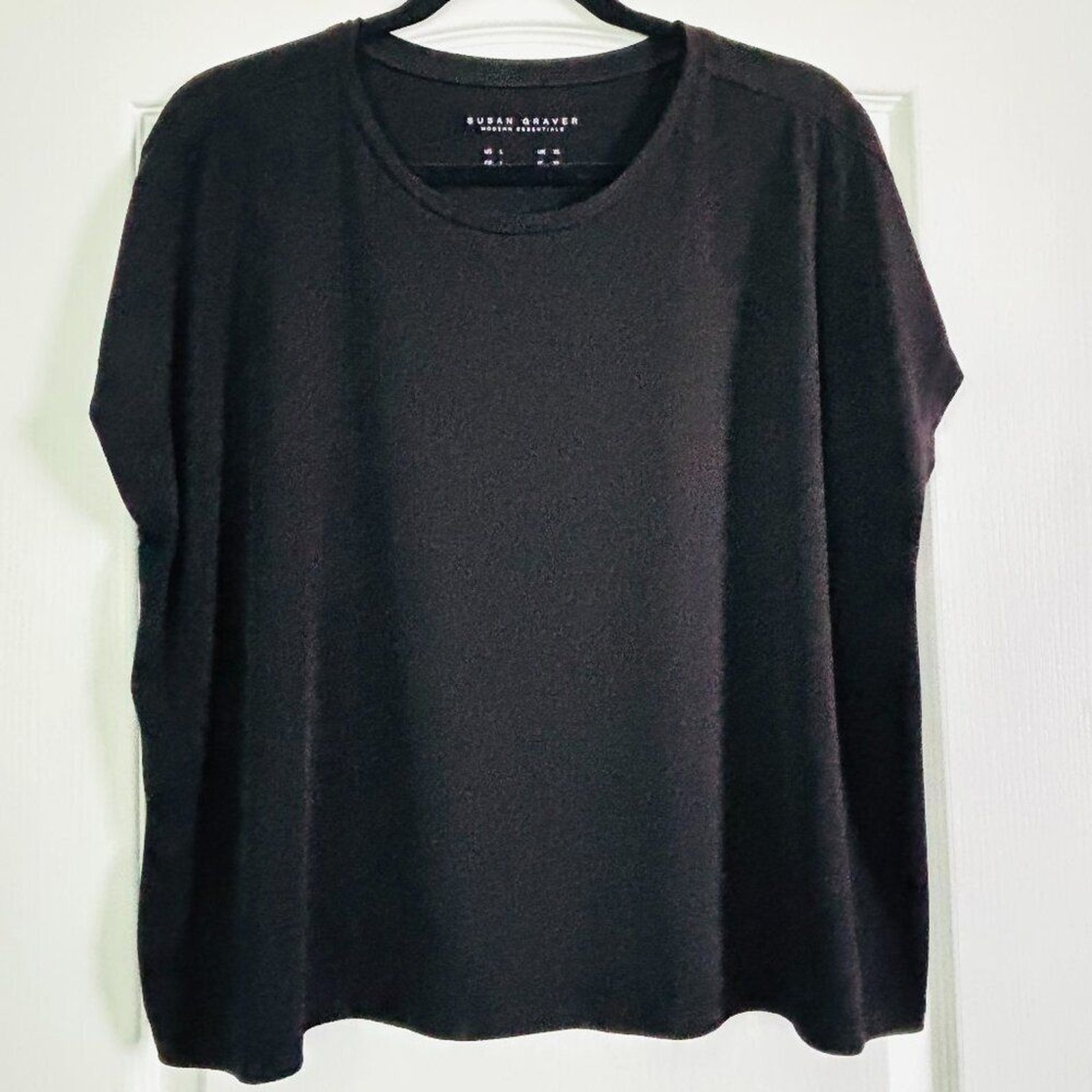 Susan Graver Black Modern Essential Knit Top Career Casual Short Sleeve