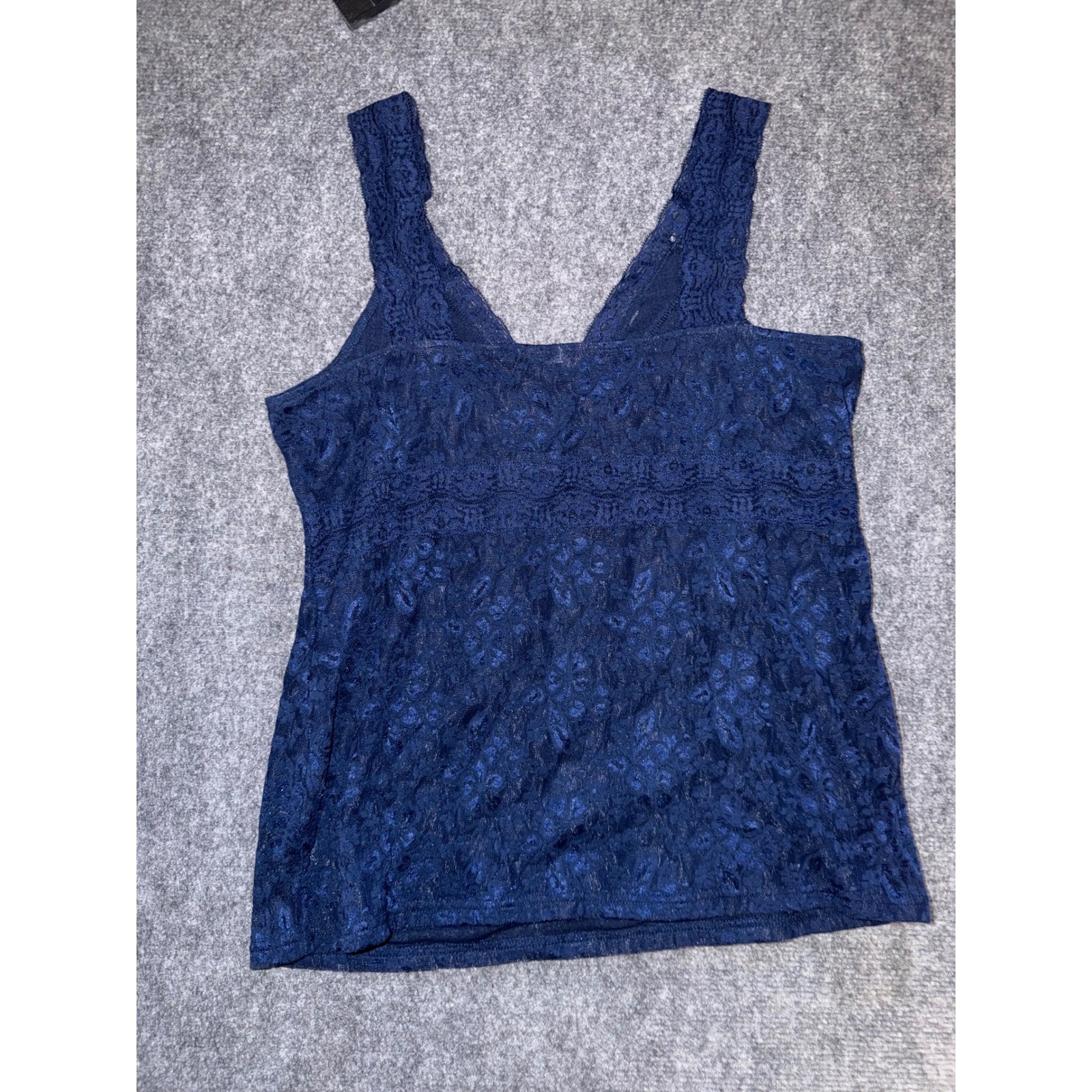 Roz & Ali Navy Blue Floral Lace Sleeveless V-Neck Lined Camisole Top Womens XL