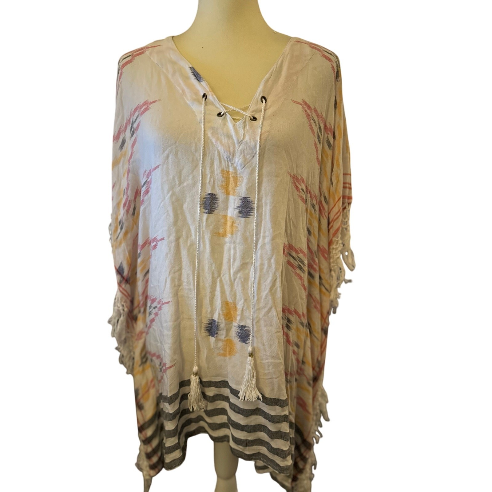 Coconut Milk Bohemian Oversized Kaftan, 100% Cotton, Size Medium