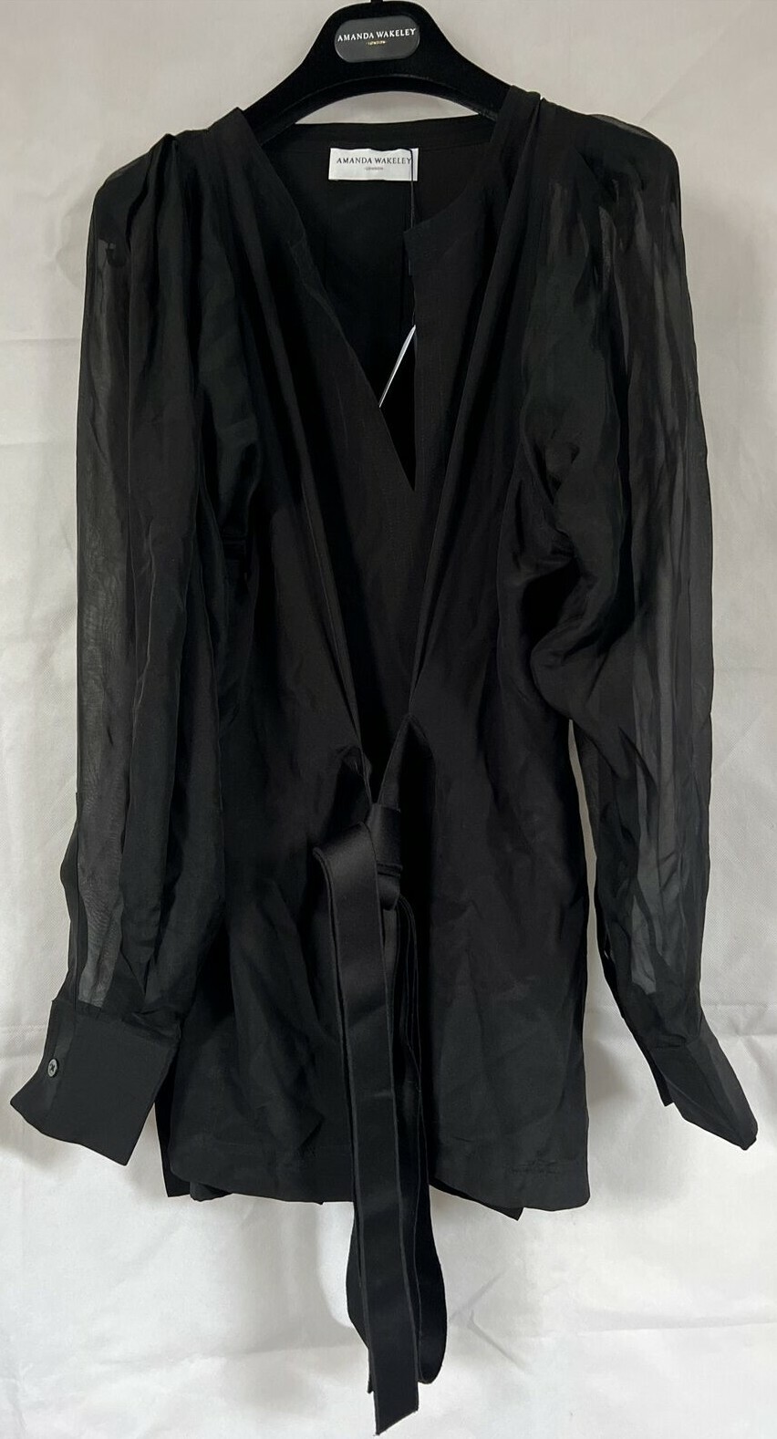 Amanda Wakeley Women’s Black Long Sleeve Silk Belted CDC Top, Size 12