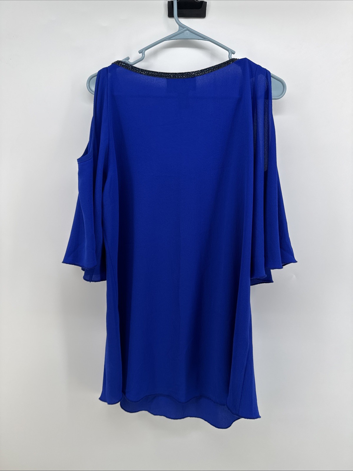 Frank Lyman Royal Blue Flowy Top Blouse Cold Shoulder Dolman Batwing Sleeves 12