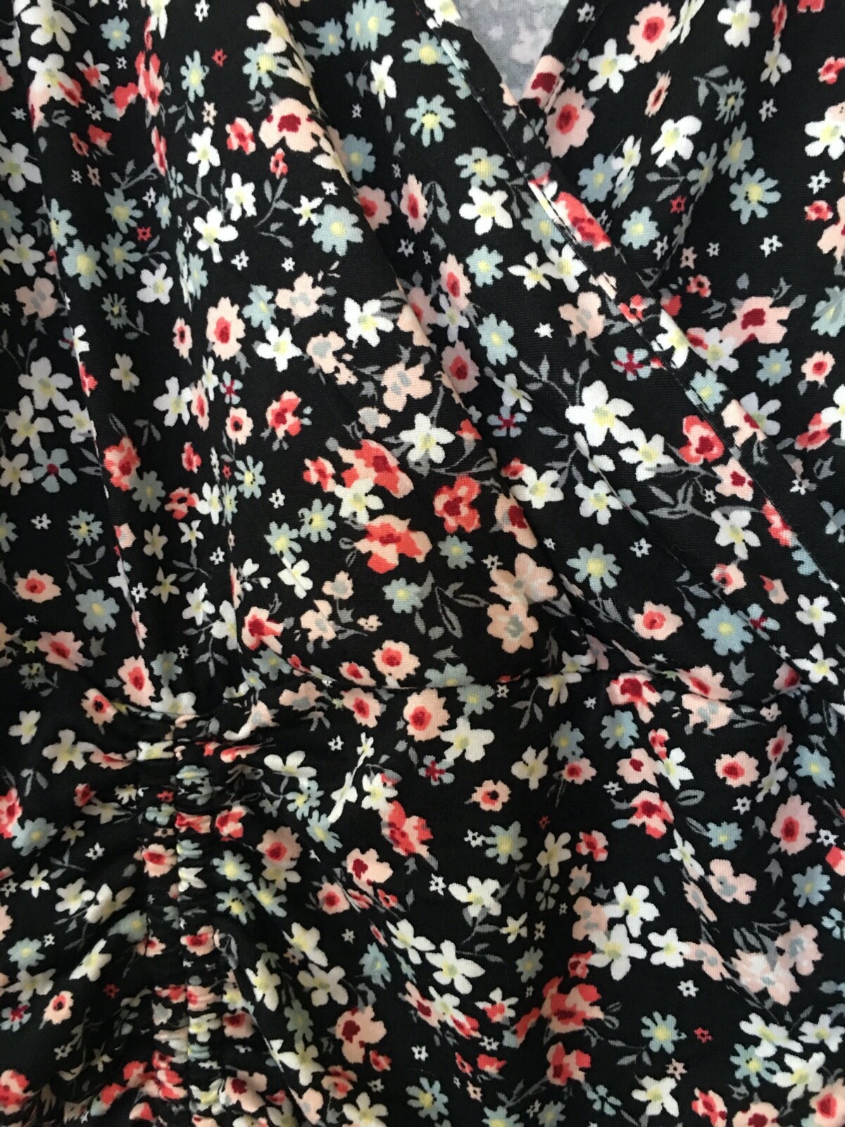 New No Boundaries Juniors Women Ruched Tie Front Top Shirt Black Floral U pick