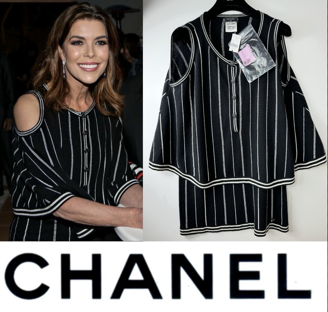 Chanel 2015 Black White Stripe Sweater Top 40 42 44 4 6 8 10 12 Shirt Tank M L