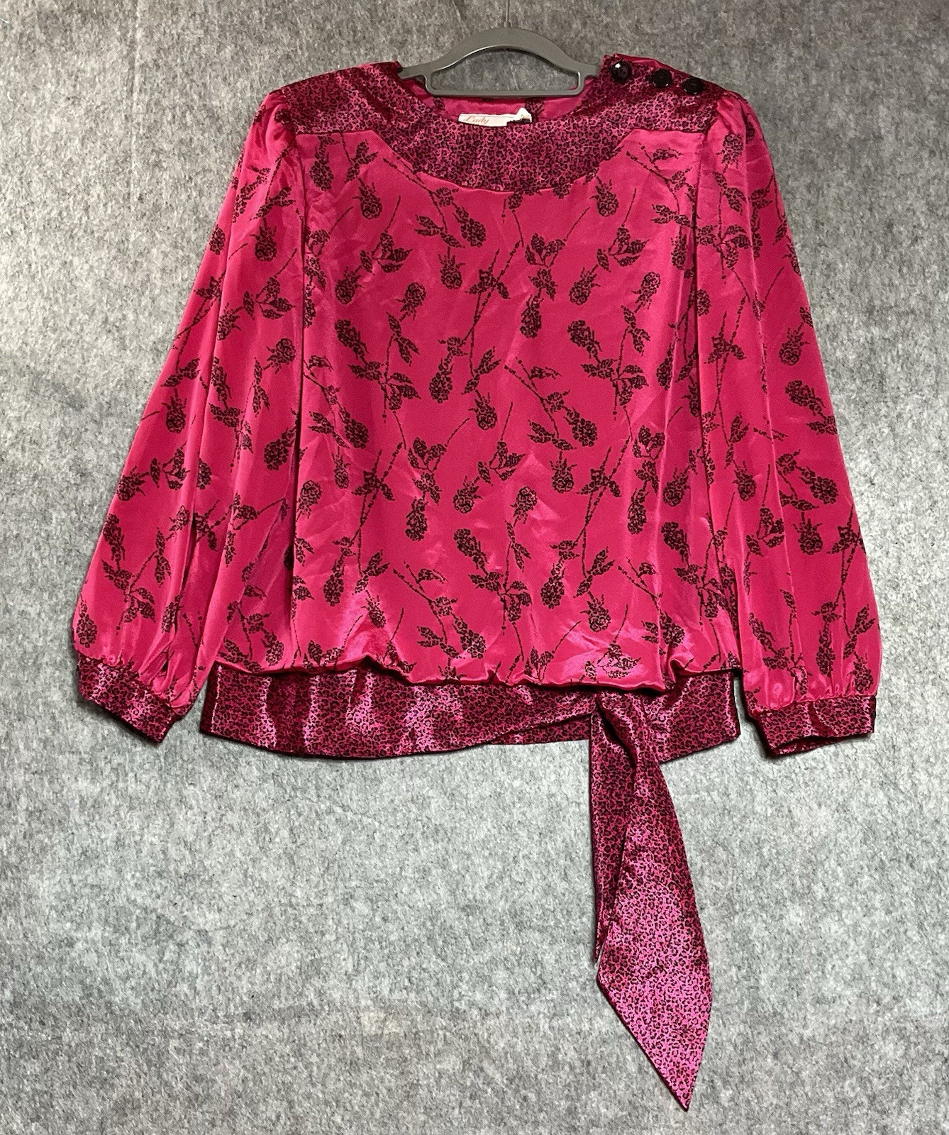 Vintage Lady Carol Blouse Womens XL Pink Floral Long Sleeve Secretary Office 80s