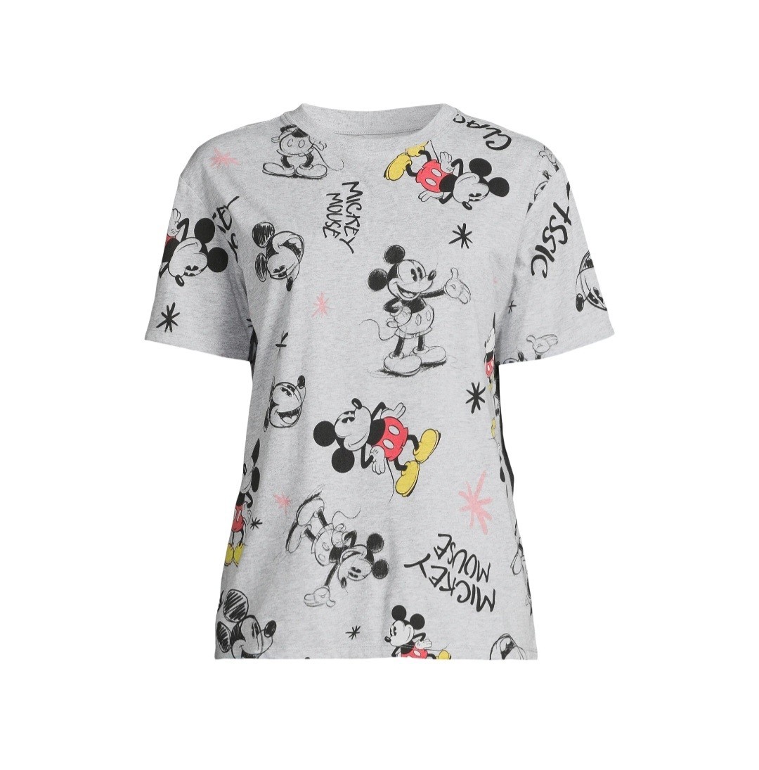 Mickey Mouse Juniors Graphic Print T- Shirt Size XXL 19 Light Grey Heather