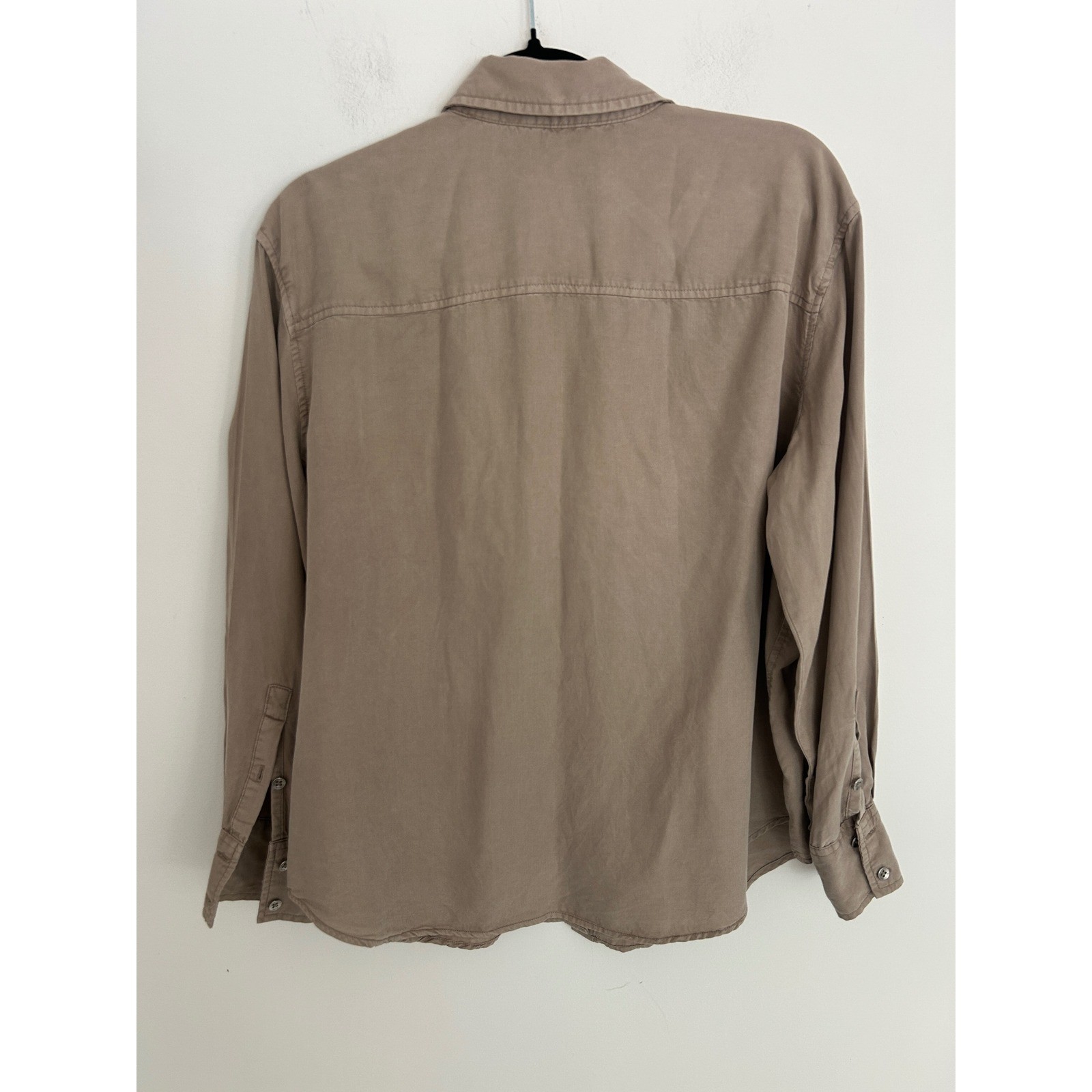 Calvin Klein Jeans Womens Lyocell Button Down Shirt Taupe Tan Long Sleeve Small