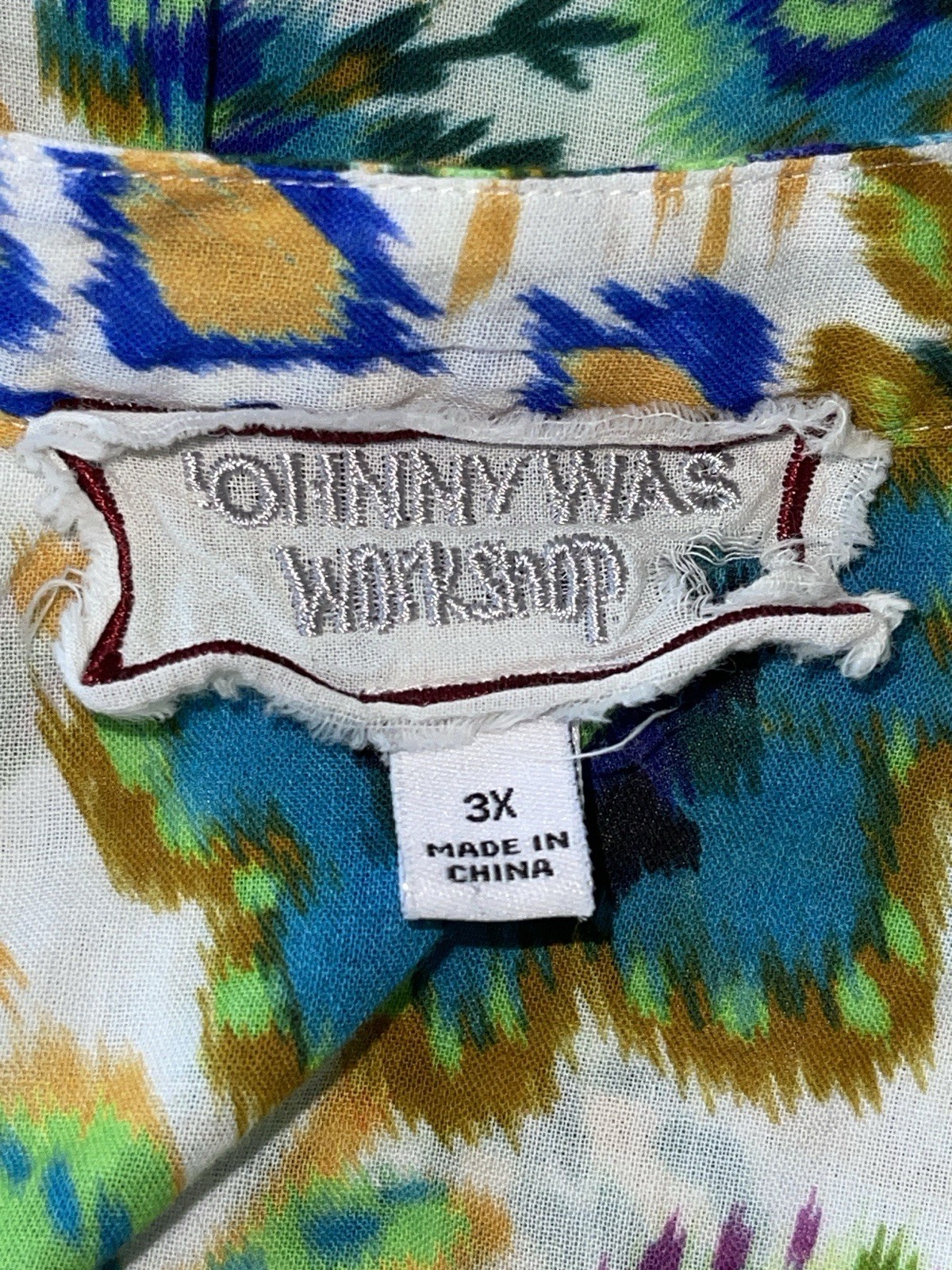 JOHNNY WAS WORKSHOP Ikat Bloom Shirred Yoke Cotton Multicolor Floral Blouse 3X