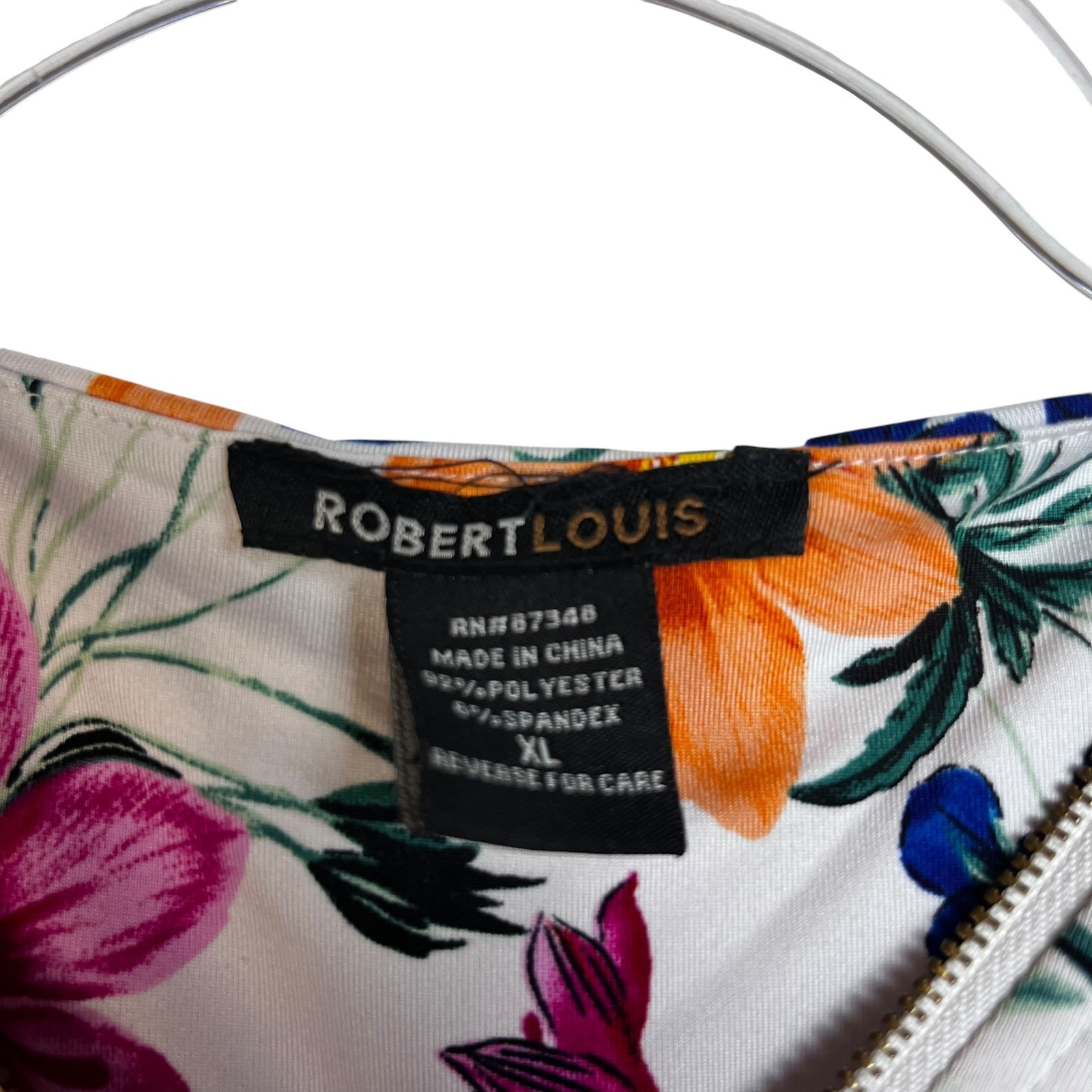 Robert Louis Floral Liquid Knit Sleeveless Half Zip Blouse White Multicolor XL