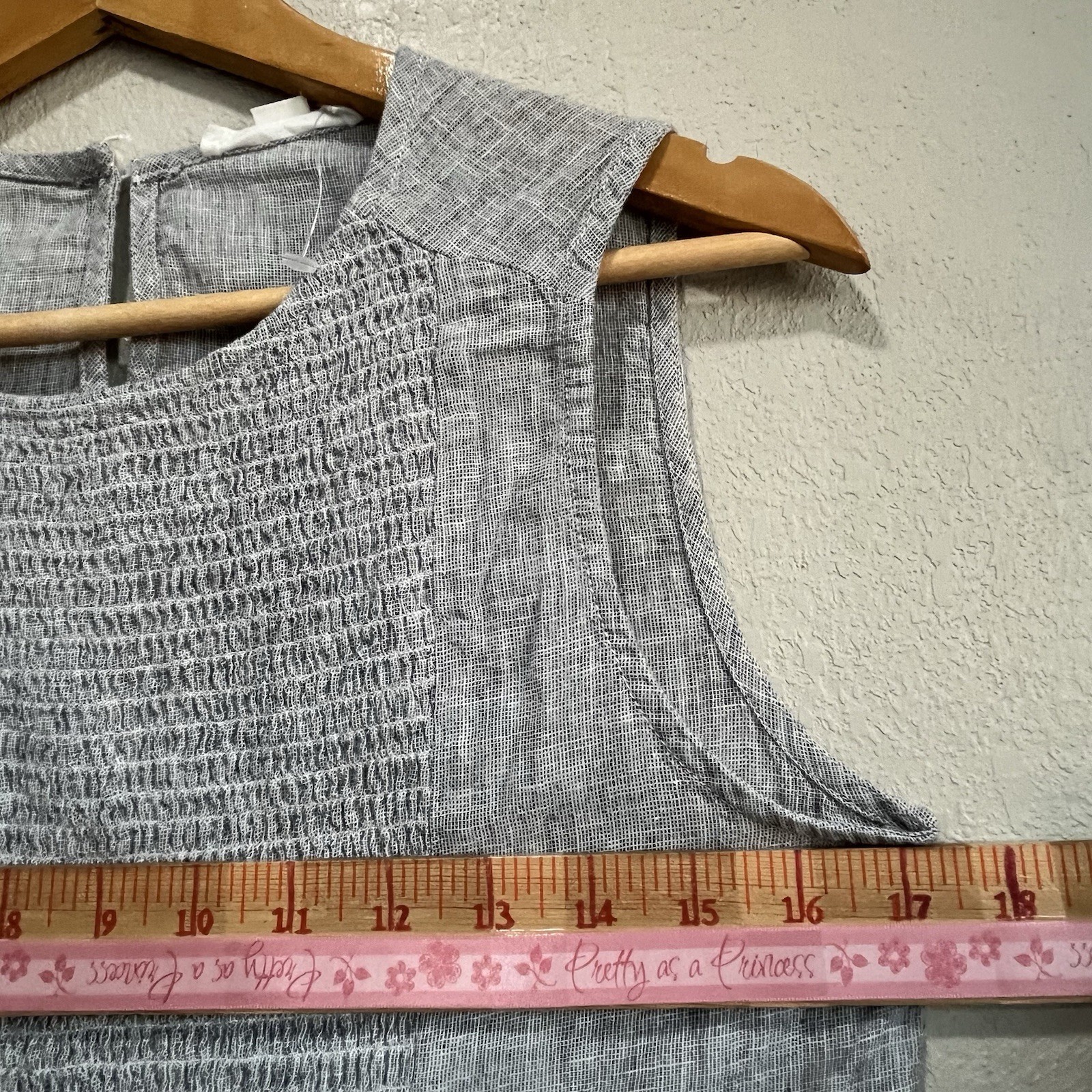 Cotton And Linen Blend Smocked Sleeveless Tunic Top Pebble Gray XS
