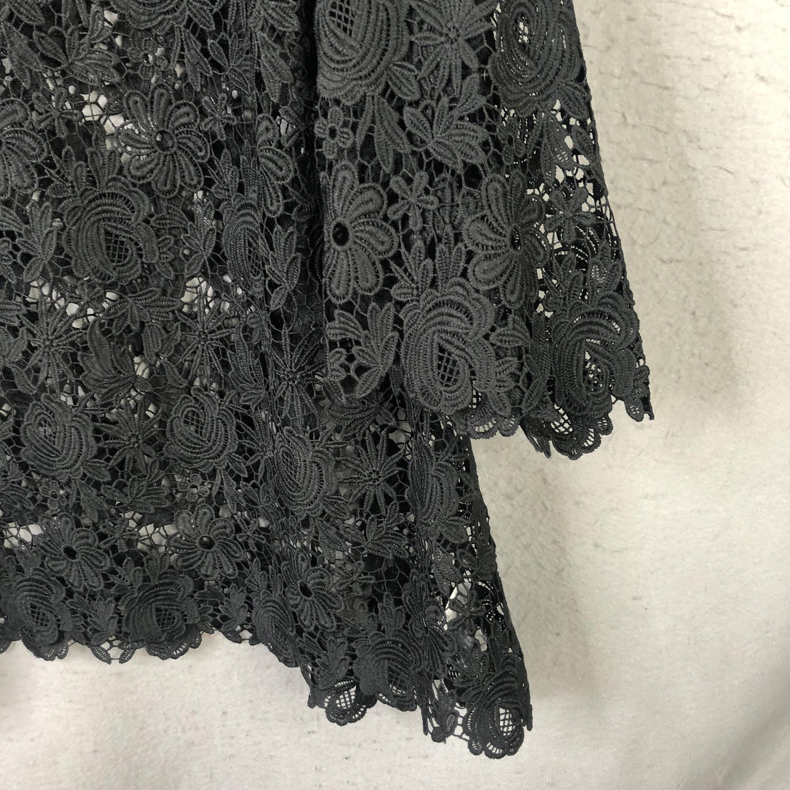 June + Vie Tunic Blouse Womens 32W Plus Black Crochet Lace Sheer Party Boho