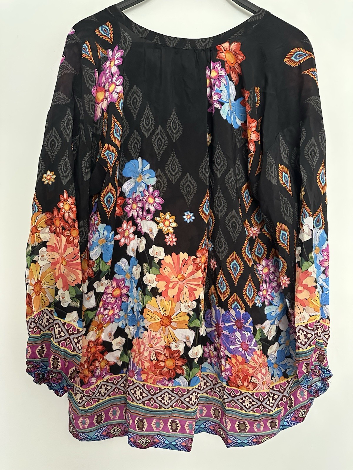 Johnny Was Margot Blouse Gerbera Floral Tunic Top Tassels S NWT $280