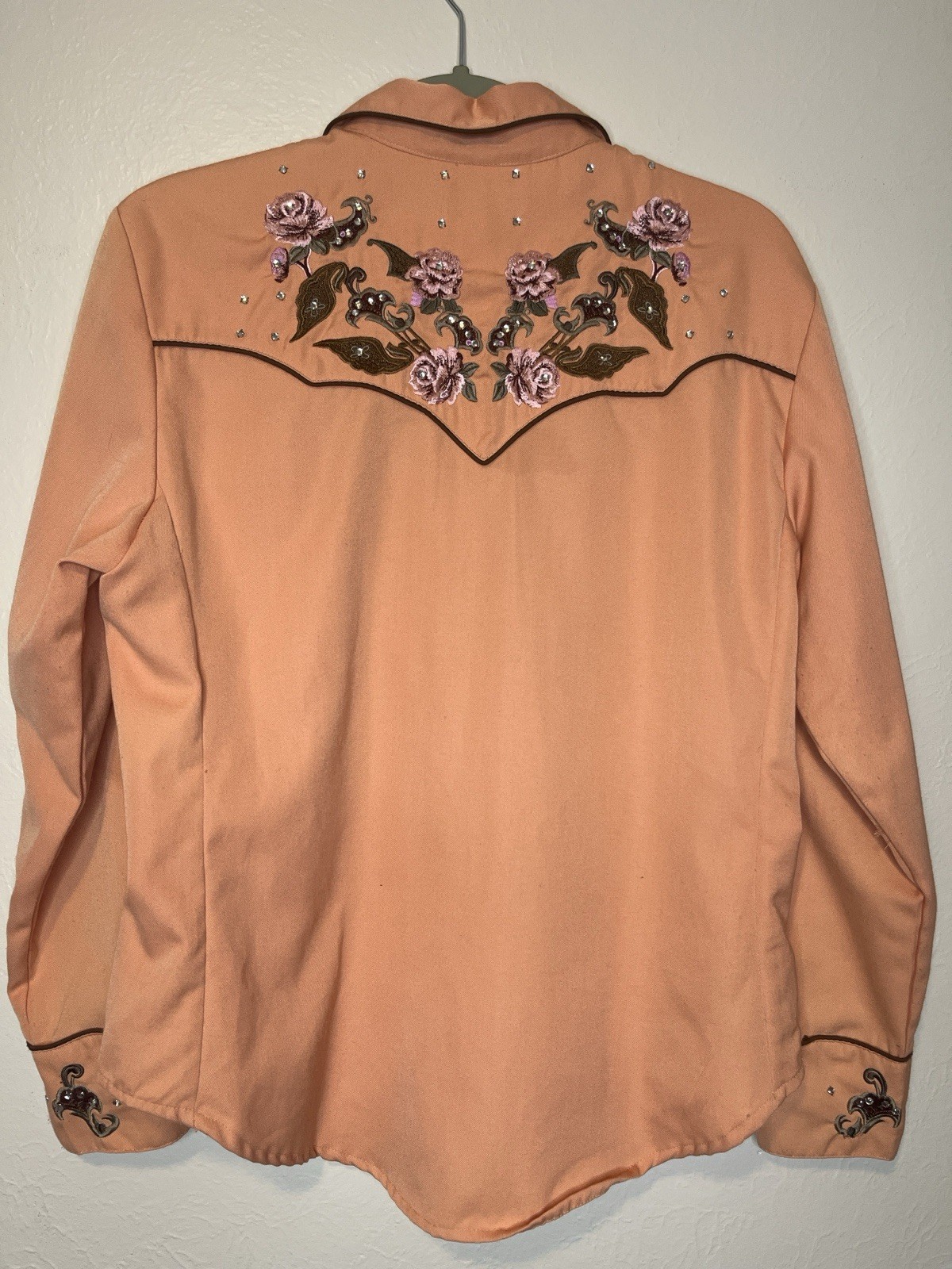 Scully Western Blouse Orange with Floral Embroidery – S/M Western Rodeo Cowgirl