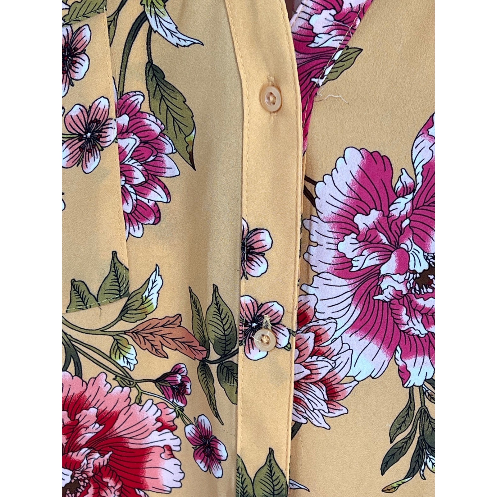 Candie’s Sz XXL Mustard Yellow Floral Roll Tab Long Sleeve Blouse NWT Org $38