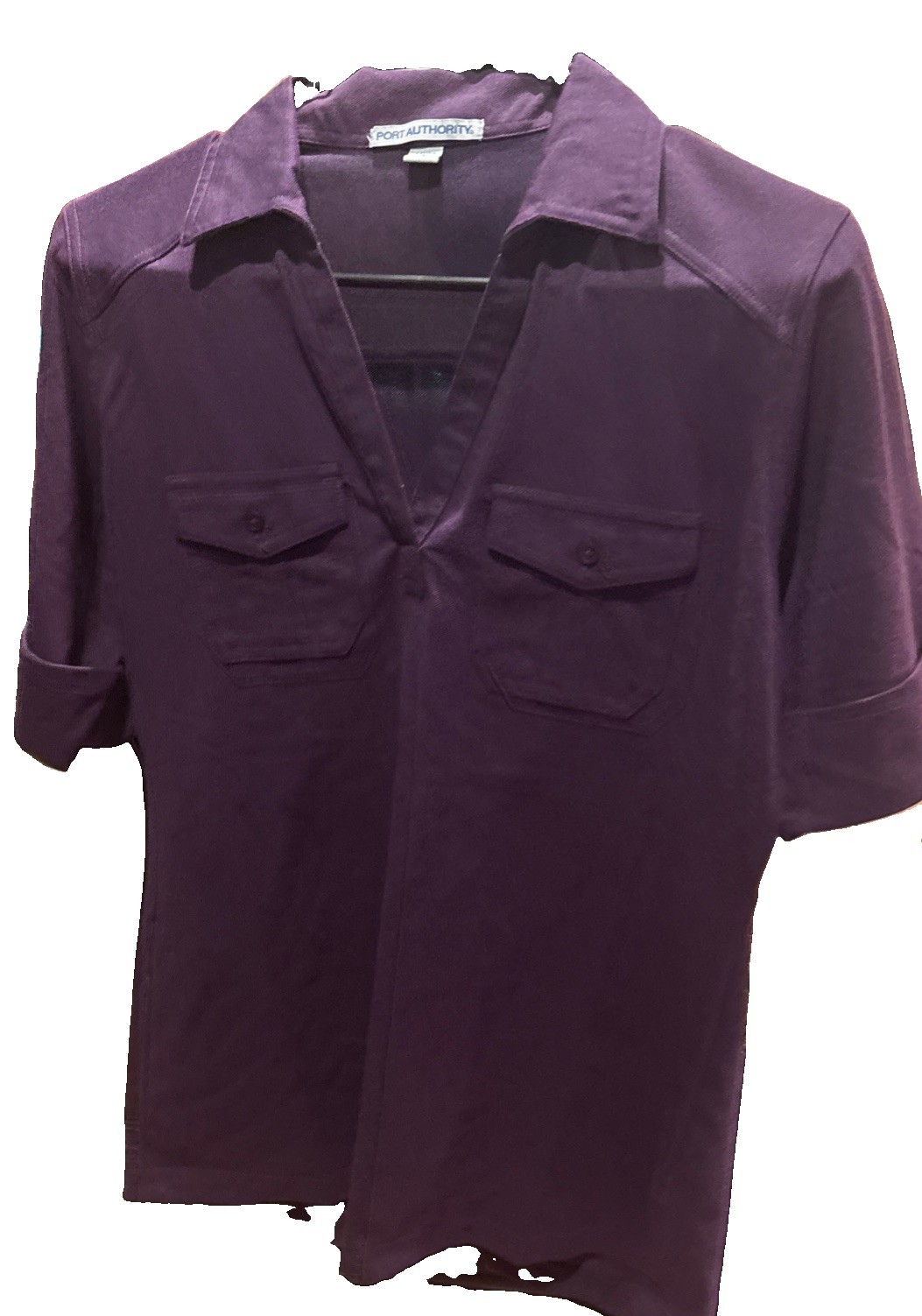 Port Authority V-Neck Two Pocket Women’s Purple Shirt
