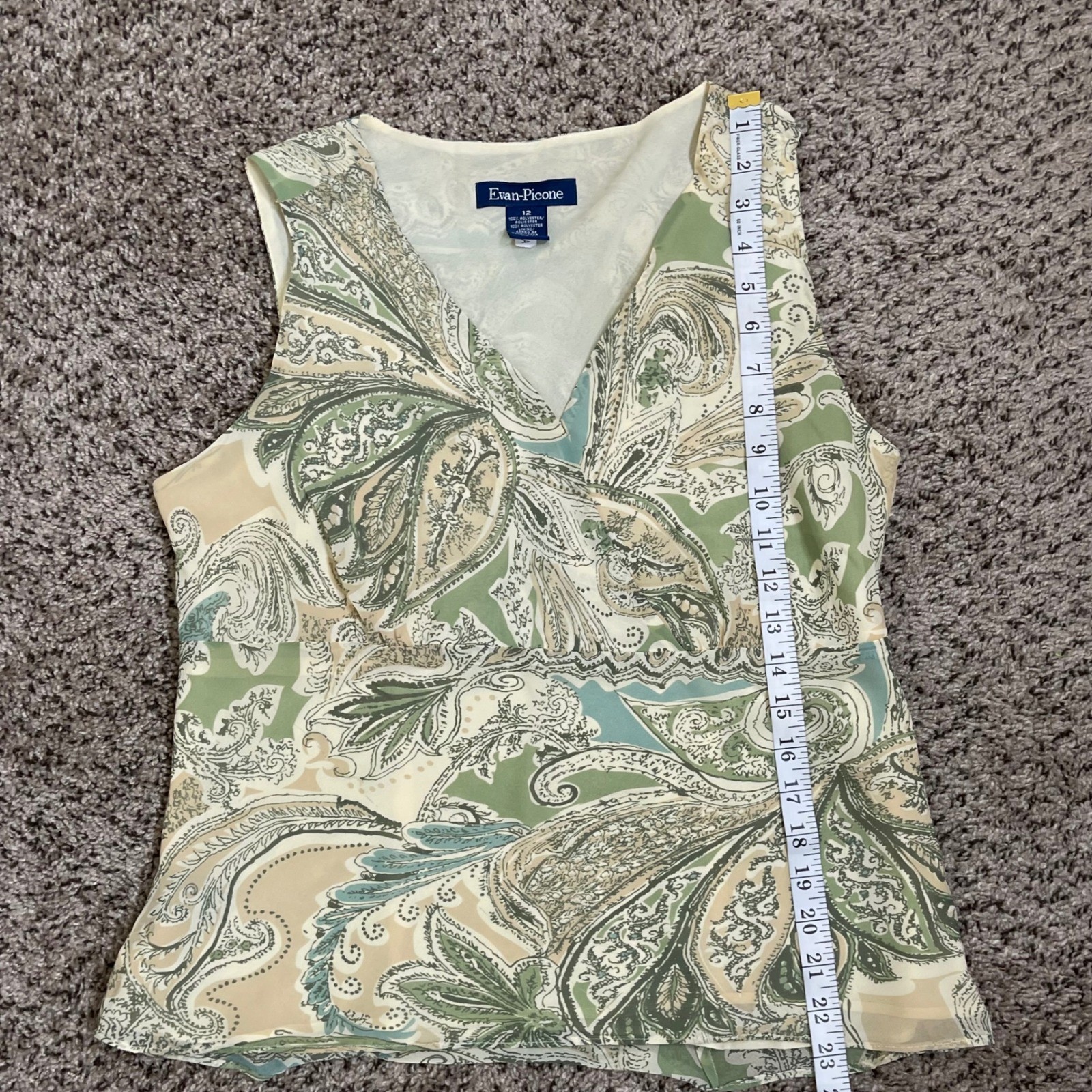 Vtg Evan Picone Paisley Sleeveless Blouse 12 Green Babydoll Y2K Fairy Grunge
