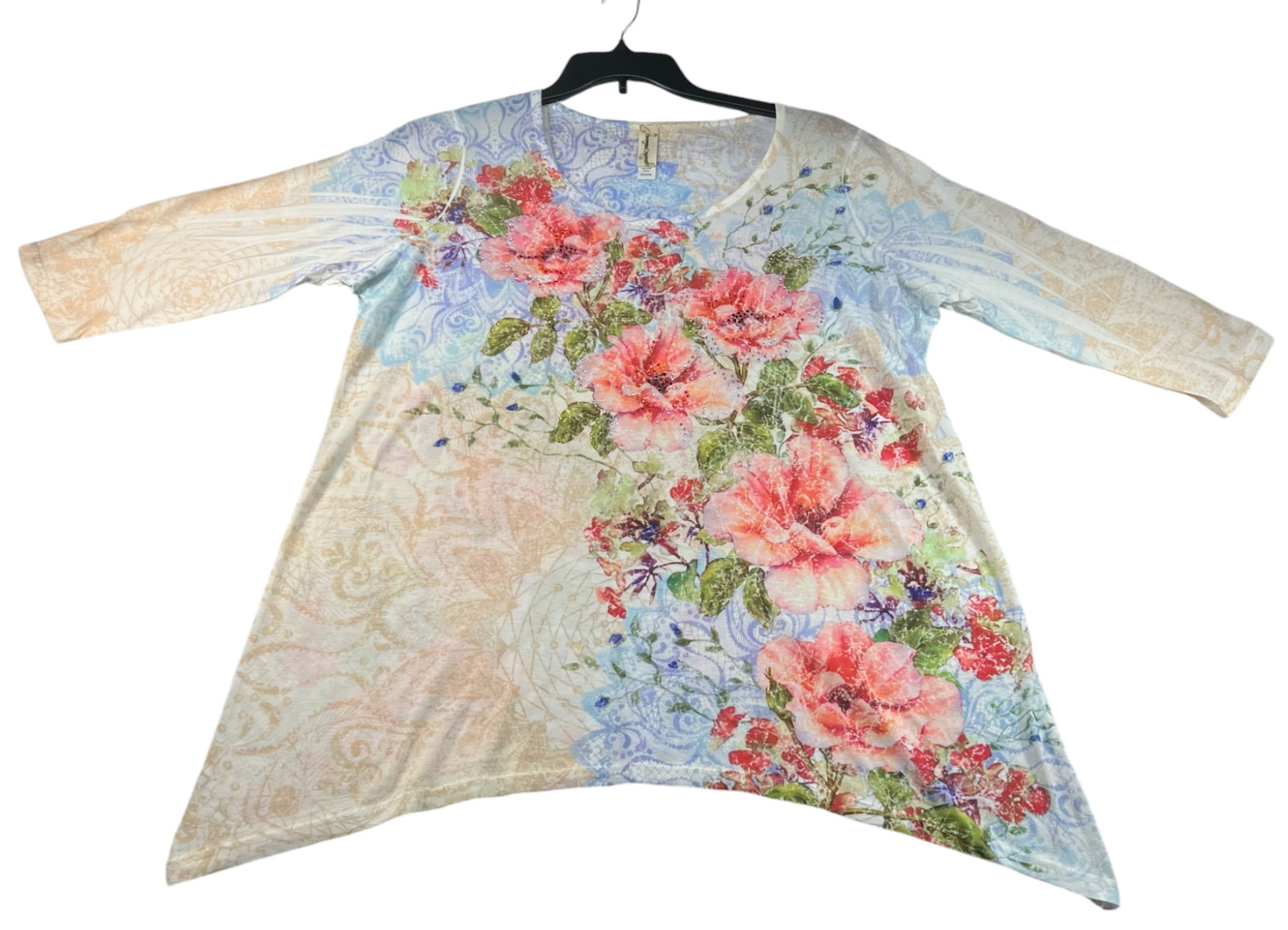 Decorated Originals Shirt Womens Size XL Multicolor Floral 3/4 Sleeve