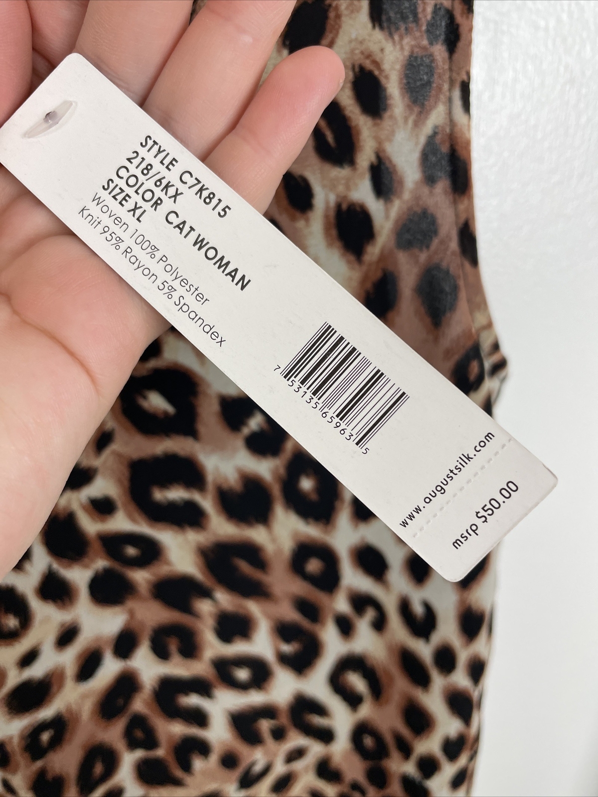NWT $50 August Silk Sz XL Animal Print Sleeveless Polyester Rayon Spandex Blouse