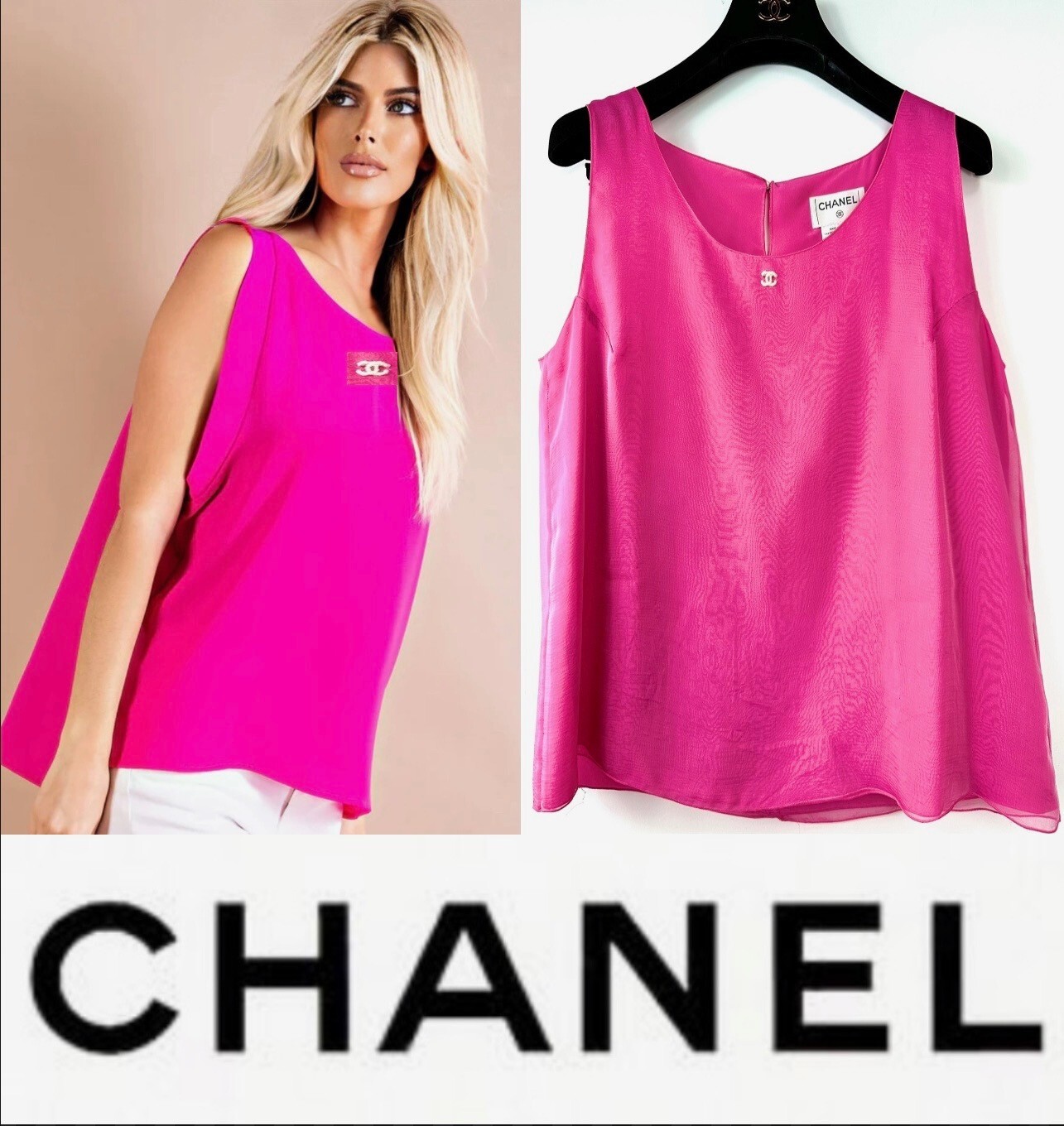 Chanel Vintage 2001 Barbie Pink White Logo Top 38 40 42 6 8 10 Shirt Jacket M L