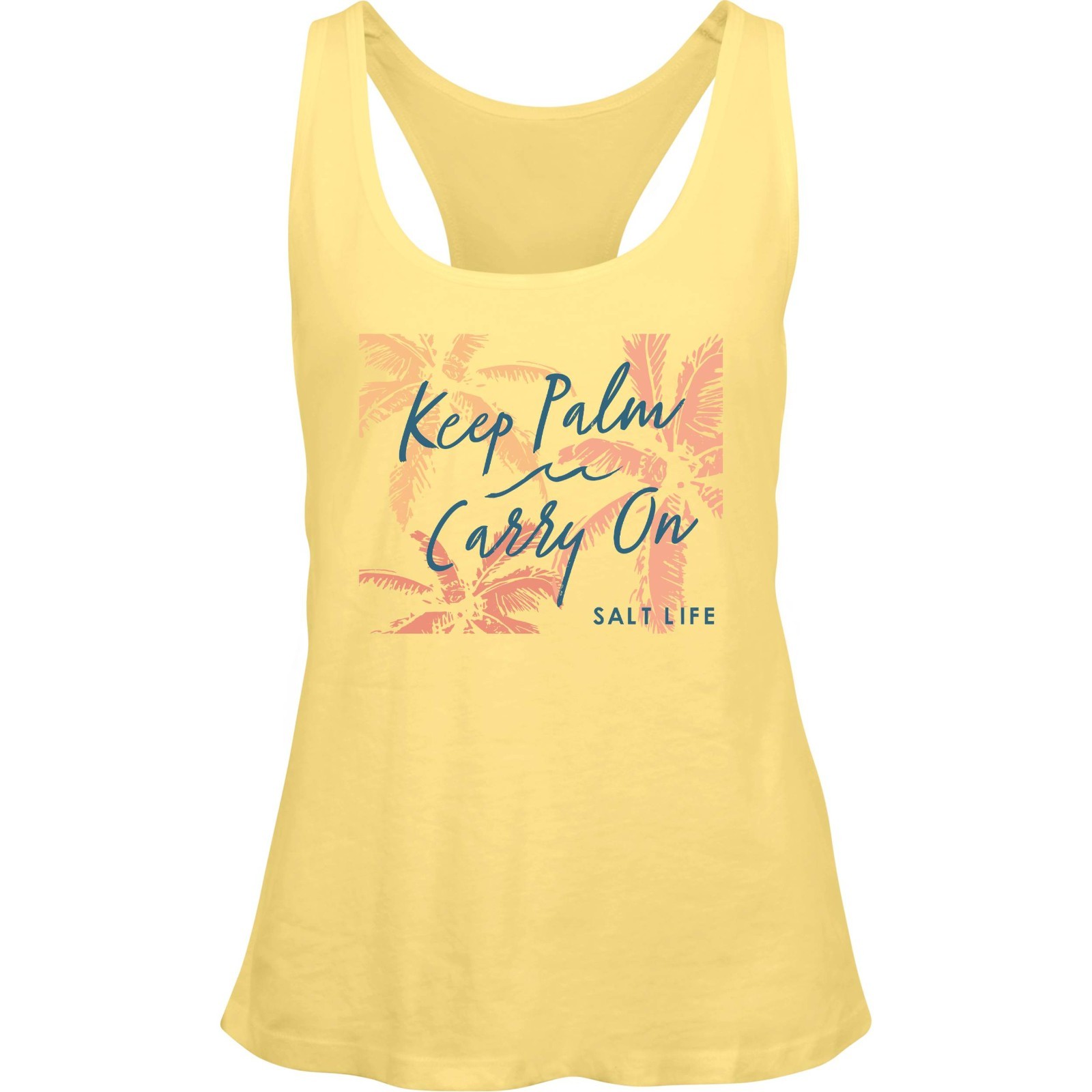 New Salt Life Keep Palm Razorback Tank Live Salty Saltlife Yellow L NWT