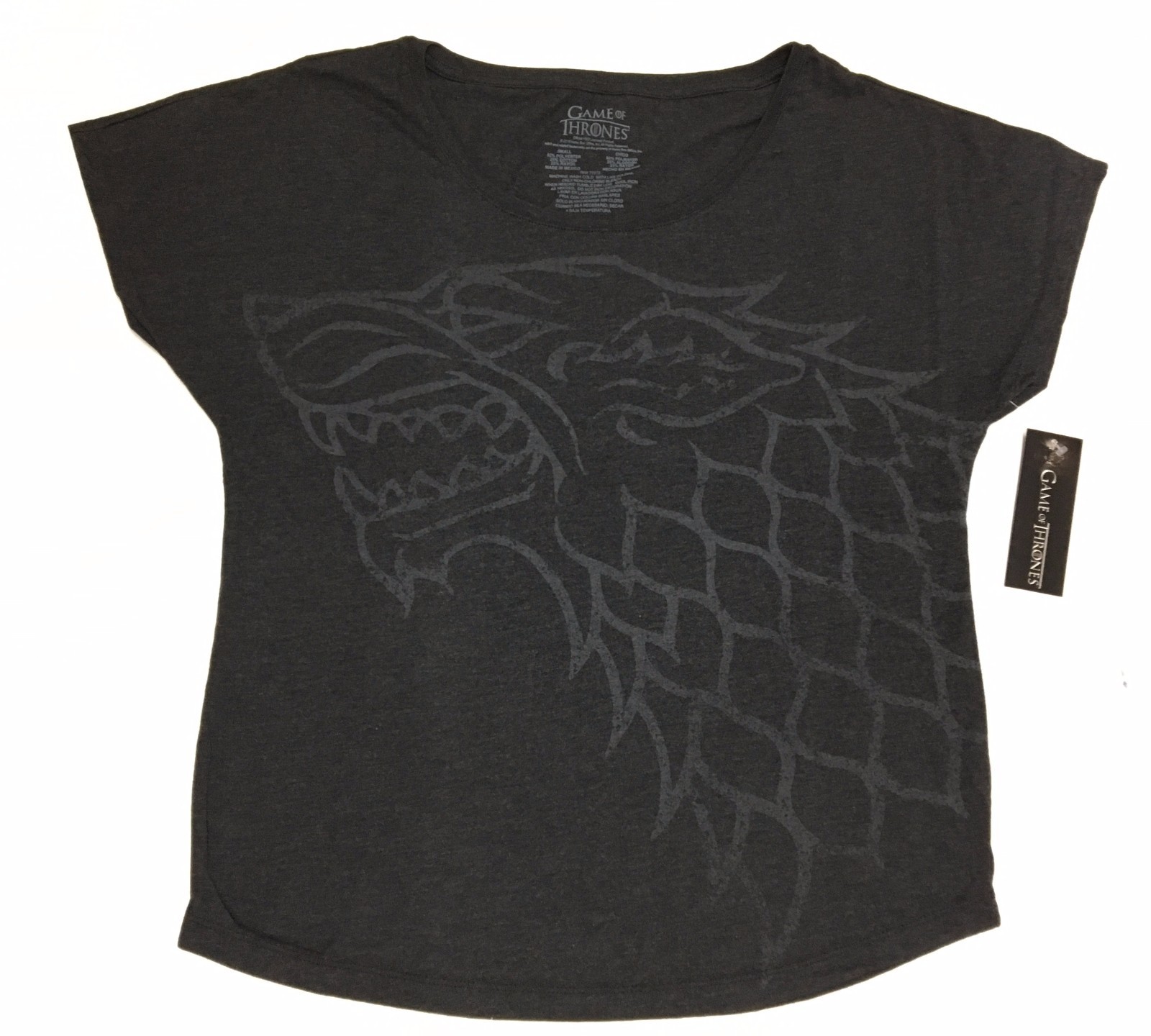 Game Of Thrones HOUSE STARK DIREWOLF Womens Dolman T-Shirt NWT 100% Authentic