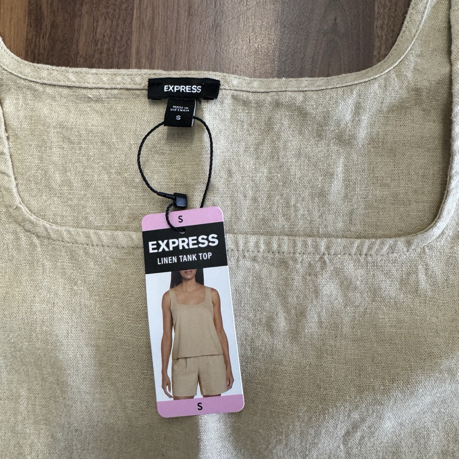 NWT Express Linen Blend Cropped Tan Beige Square Neck Summer Tank Top Size S