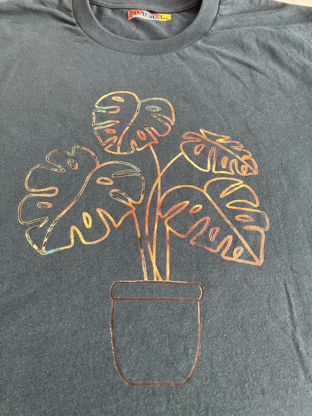 Monstera Leaf Plant Vibrant Radiant Reflective Colors Womens Teal Blue Tee Small