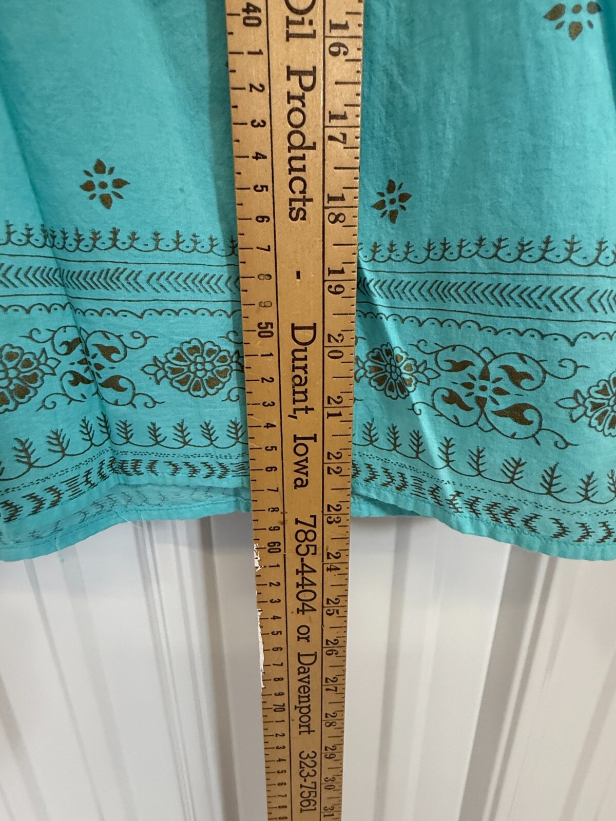 Boho Hippie Top S India Cotton Ombre Geen Blue bells on sleeve v neck