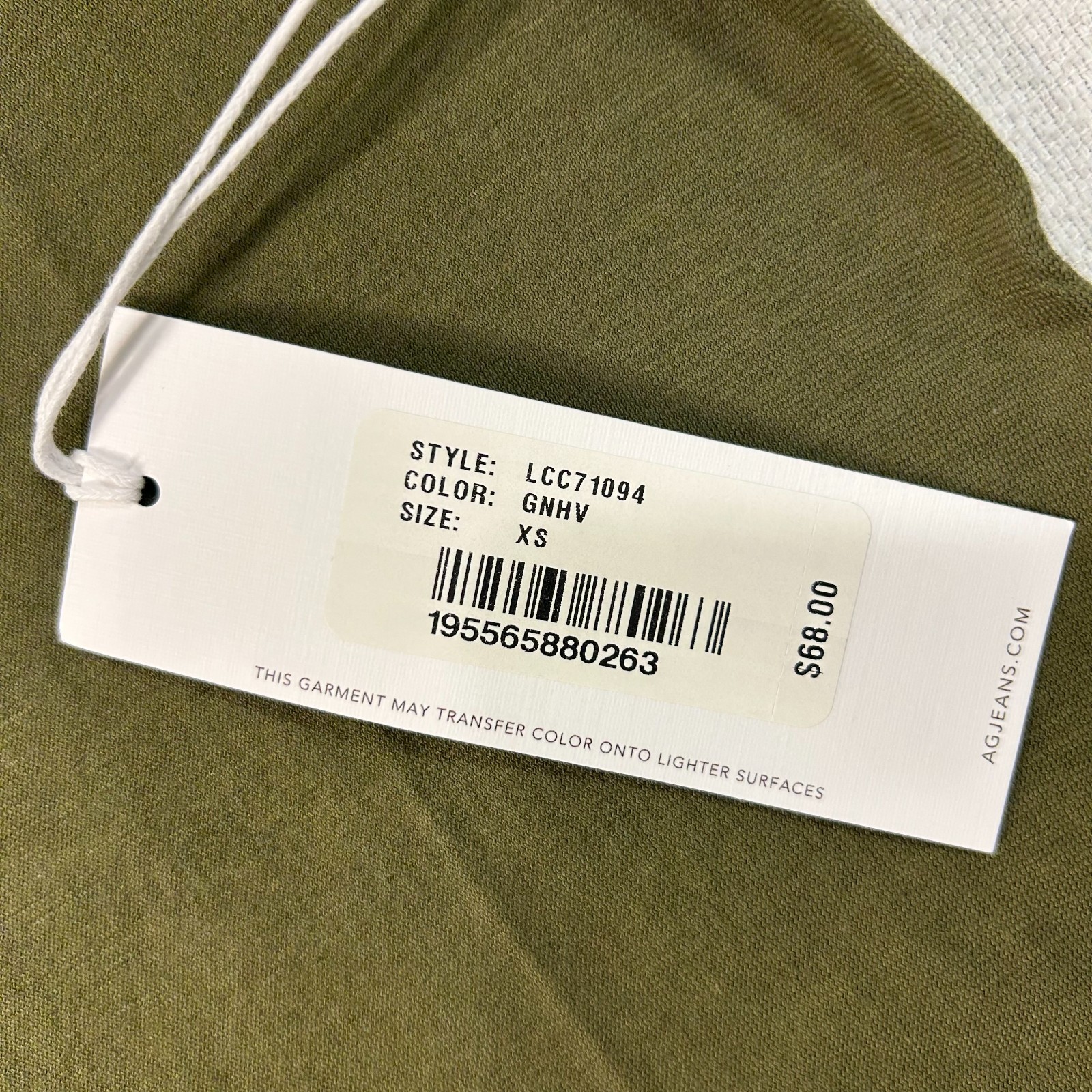 AG Adriano Goldschmied Olive Green Scoop Neck Tee Shirt Women’s XS NWT