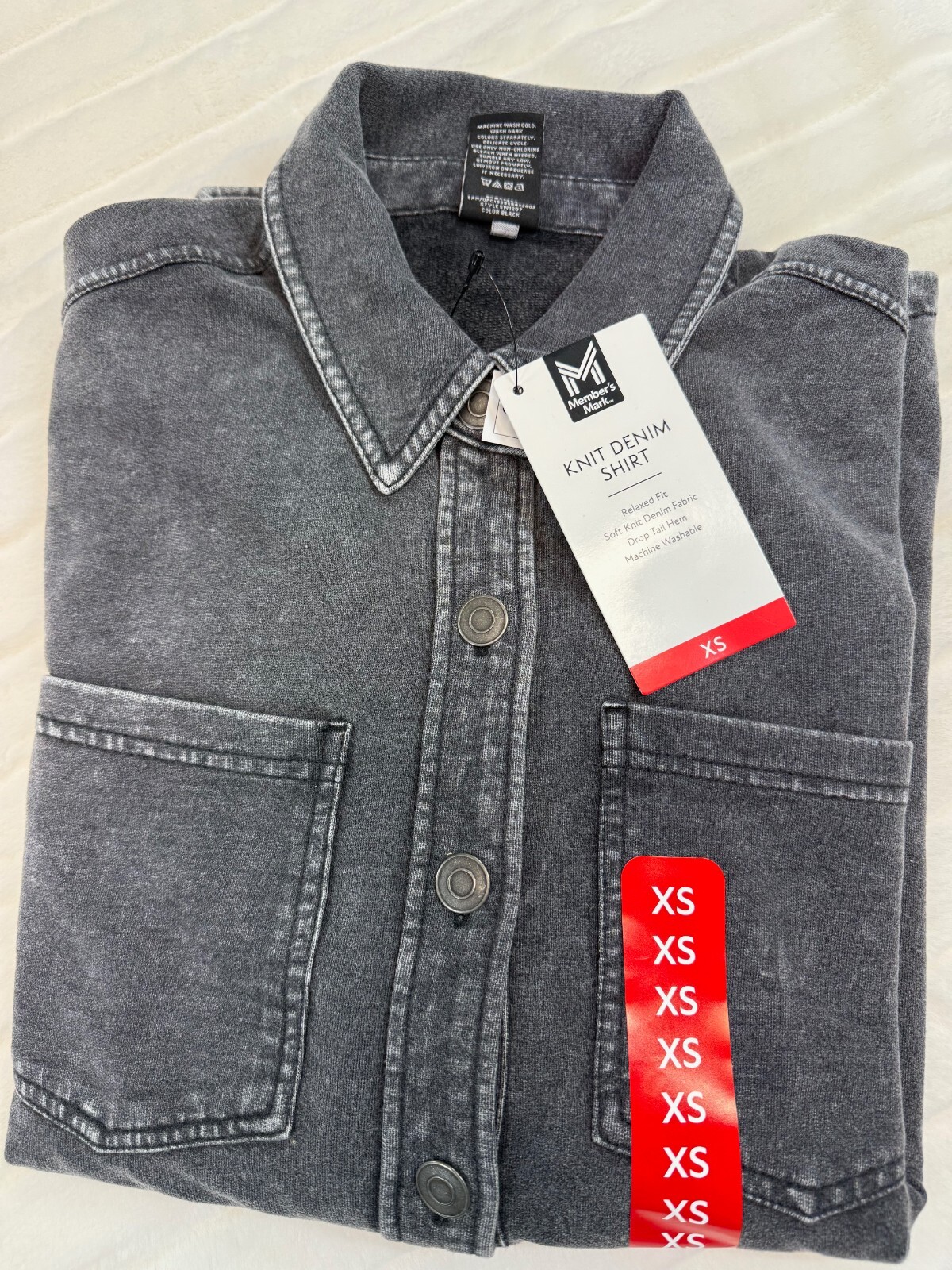 Members Mark Shirt Womens XS Gray Acid Wash Relaxed Fit Soft Knit Button Up New