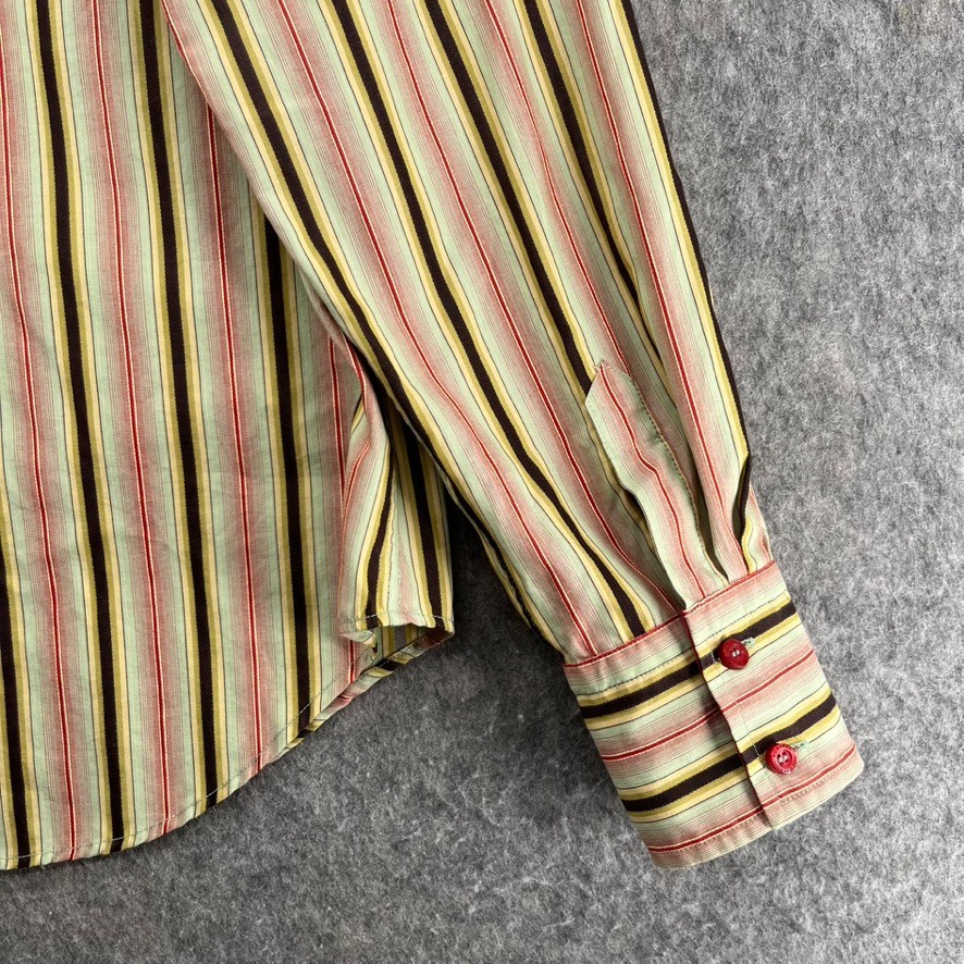 Etro Milano Button Up Shirt Top Womens Size 48 Yellow Striped