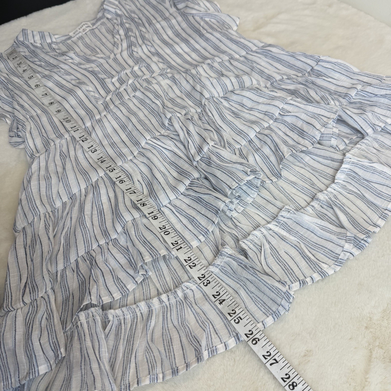 Blu Pepper Peasant Top Shirt White Blue Stripes Flutter Sleeve Tunic Women’s M