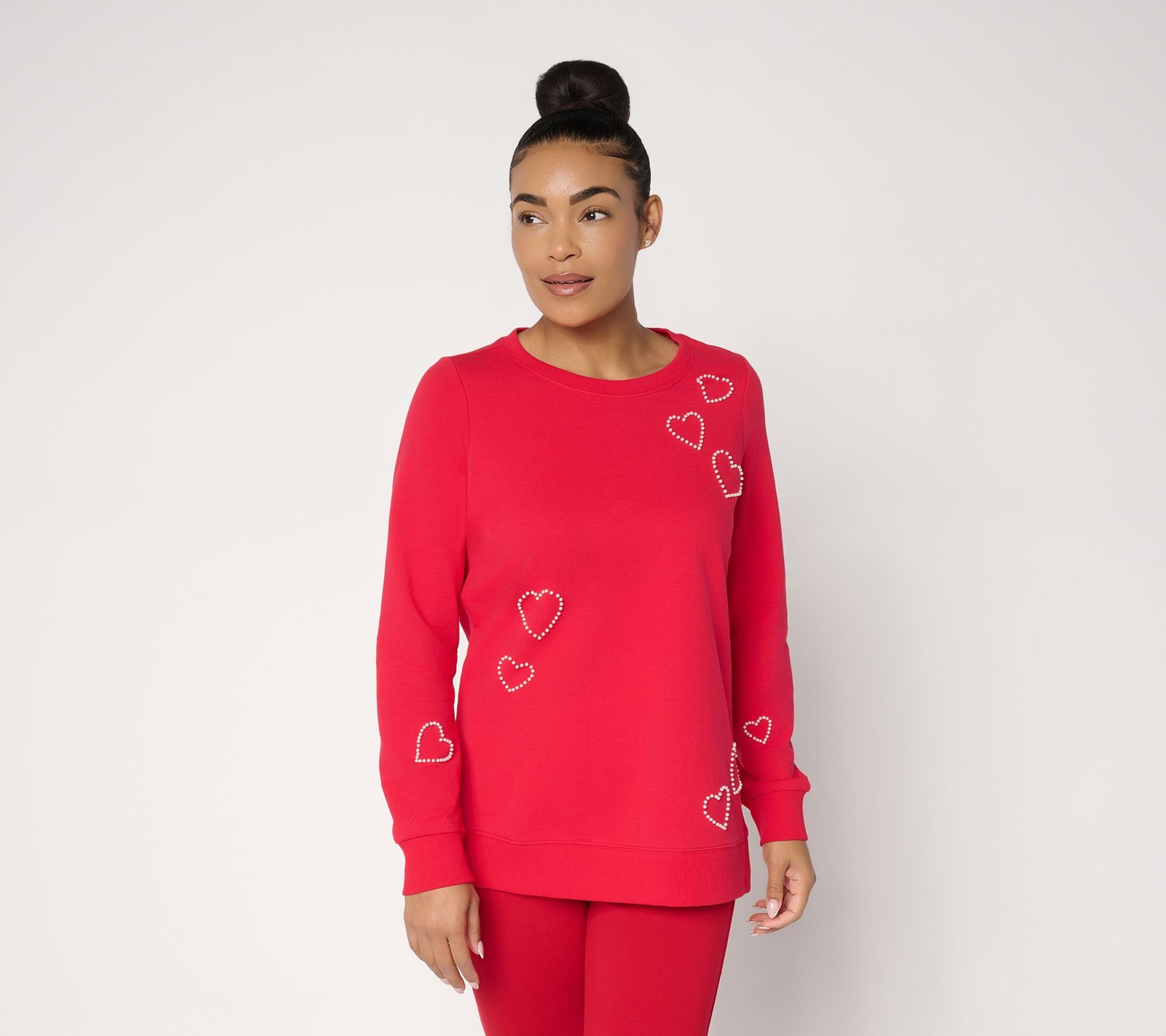 Belle by Kim Gravel French Terry Pearly Heart True Love Top Lipstick Red S New