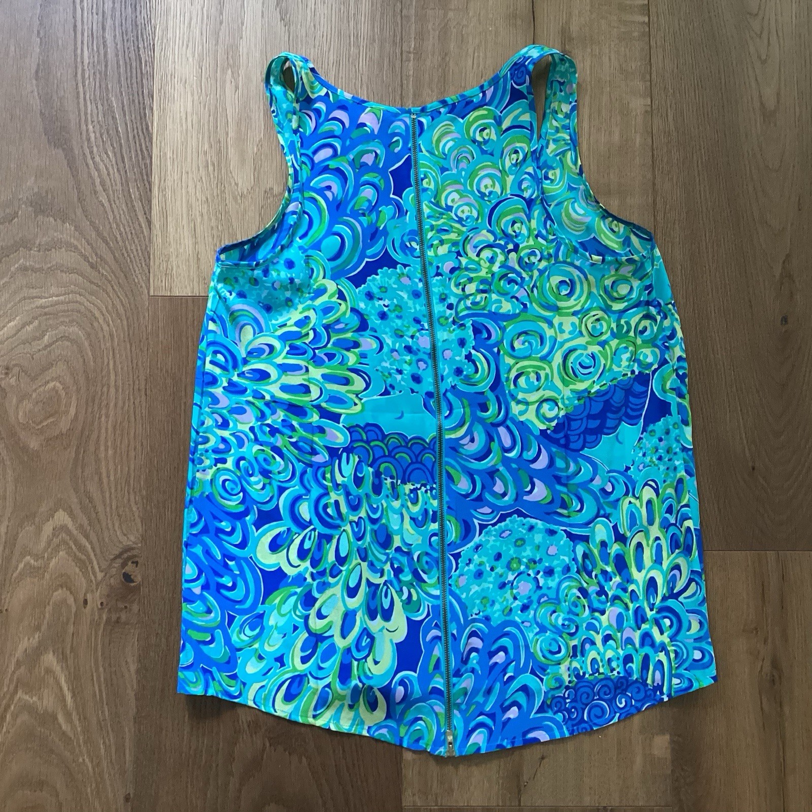 Lilly Pulitzer Women Aerial Silk Top Sea Blue Lagoon SMALL Sleeveless Back Zip