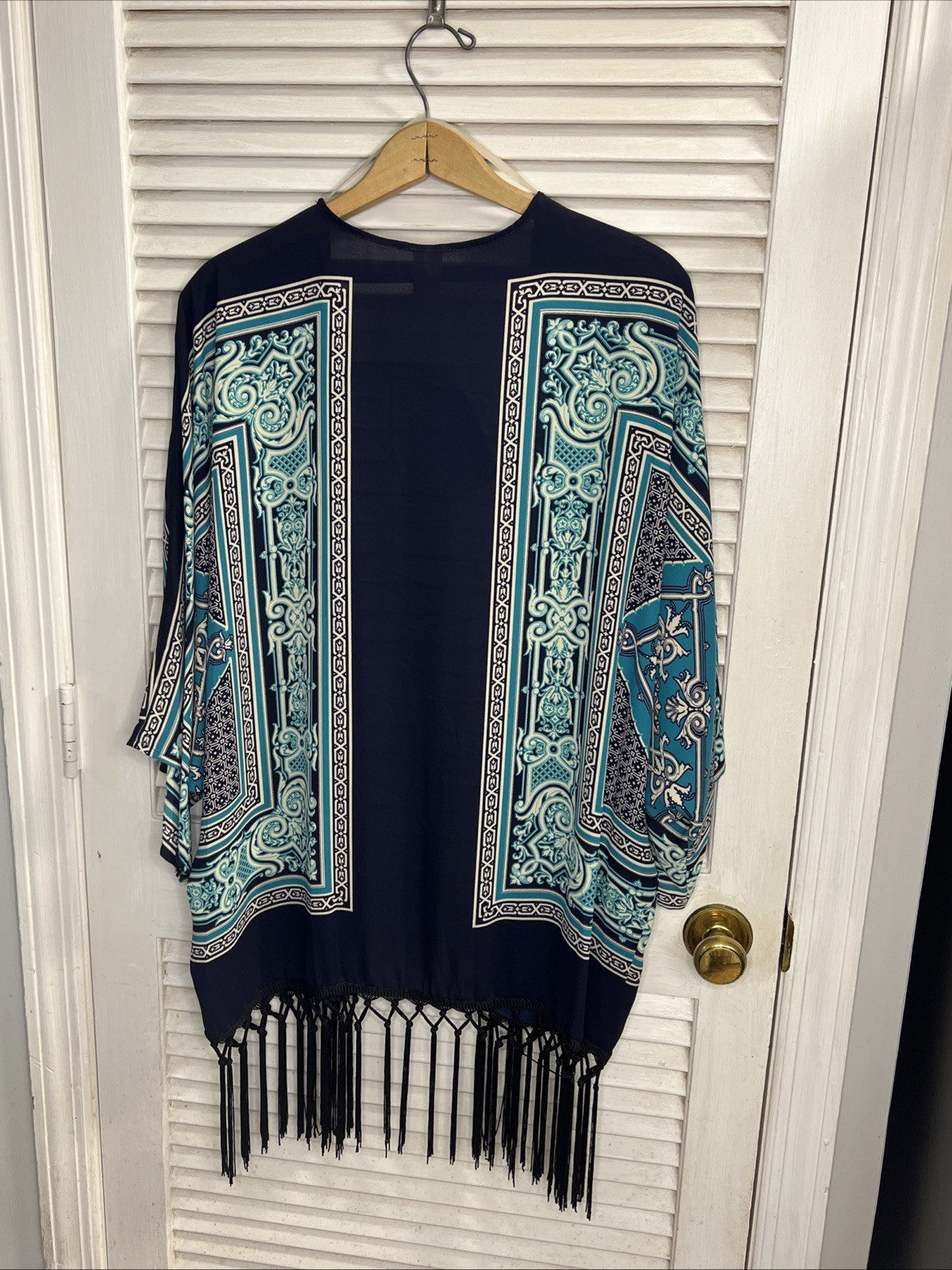 Kimono One Size Blue Hippie , Boho , Bottom Tassel Fringe Hem NWT