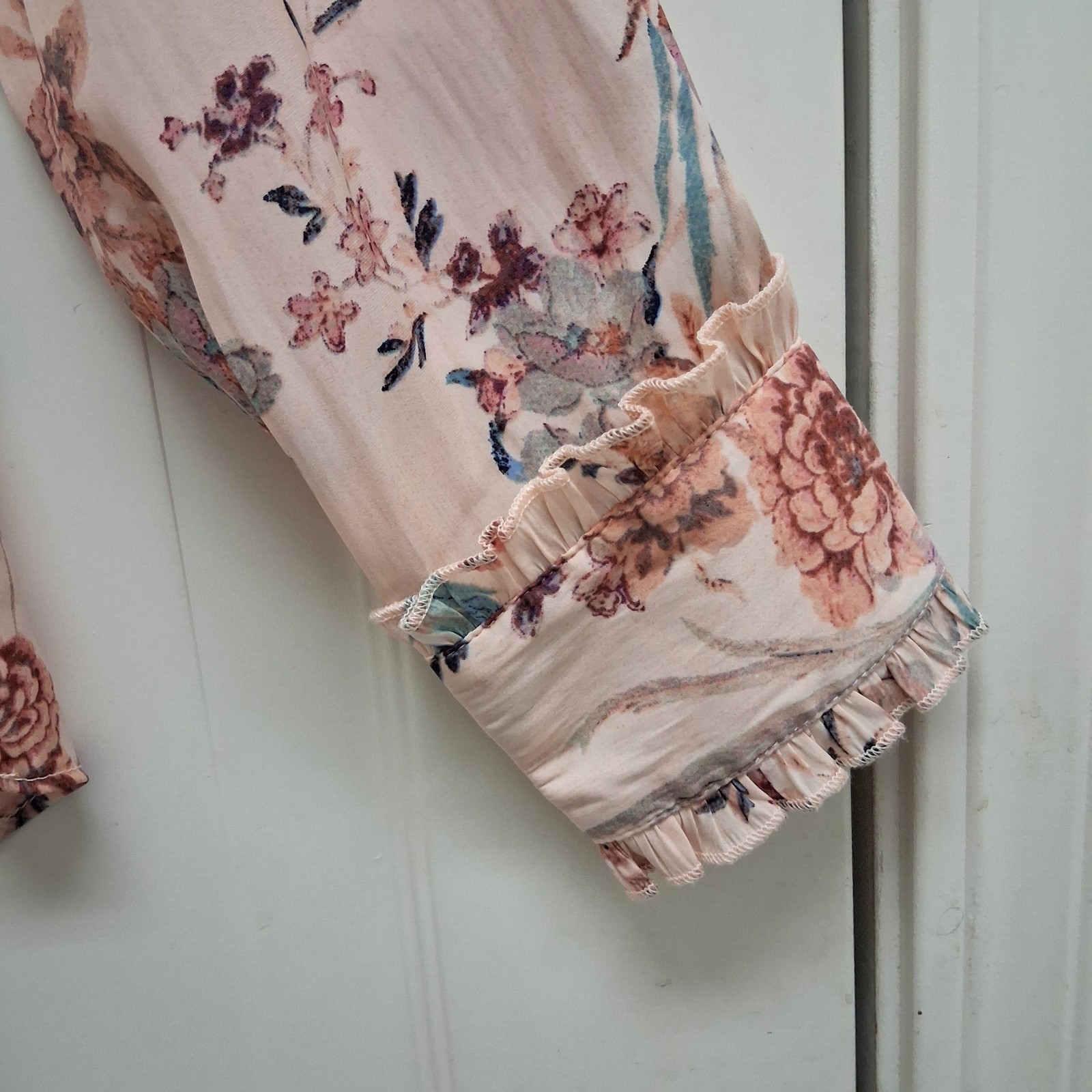 Rose + Olive Floral Bird Button Up Top Large Ruffles Cottagecore Fairy Coquette