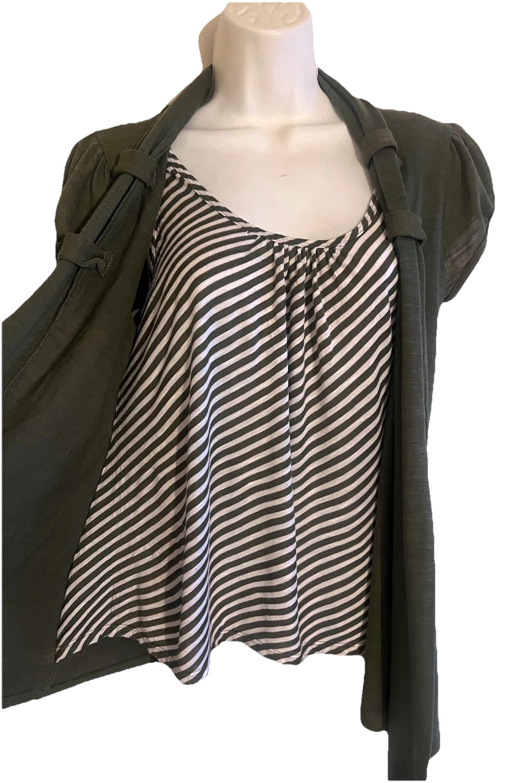 Fashion Blouse Large Casual Top Sport Shirt Green Stripe Women Clothing