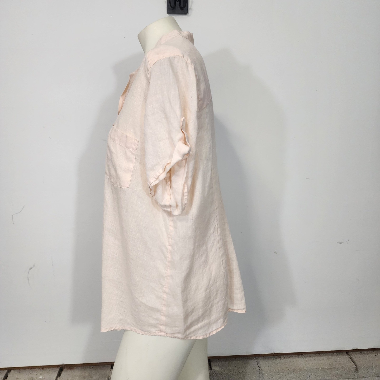 J. Jill Womens Large Peach Pink 100% Linen Button Down Short Sleeve Shirt
