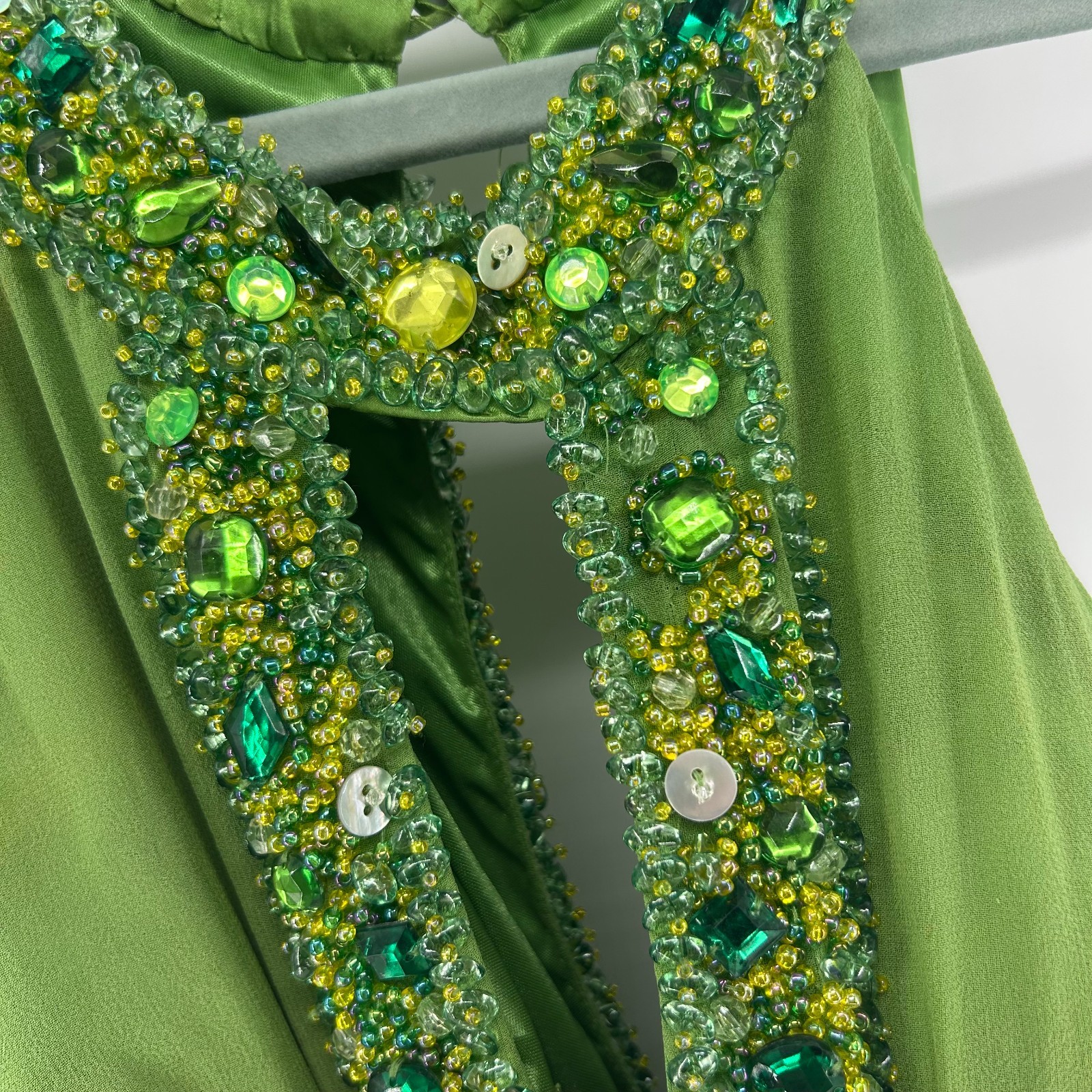 Sue Wong Nocturne Beaded Silk Top Womens XS Vintage Green Y2K Fairy Goddess Tank