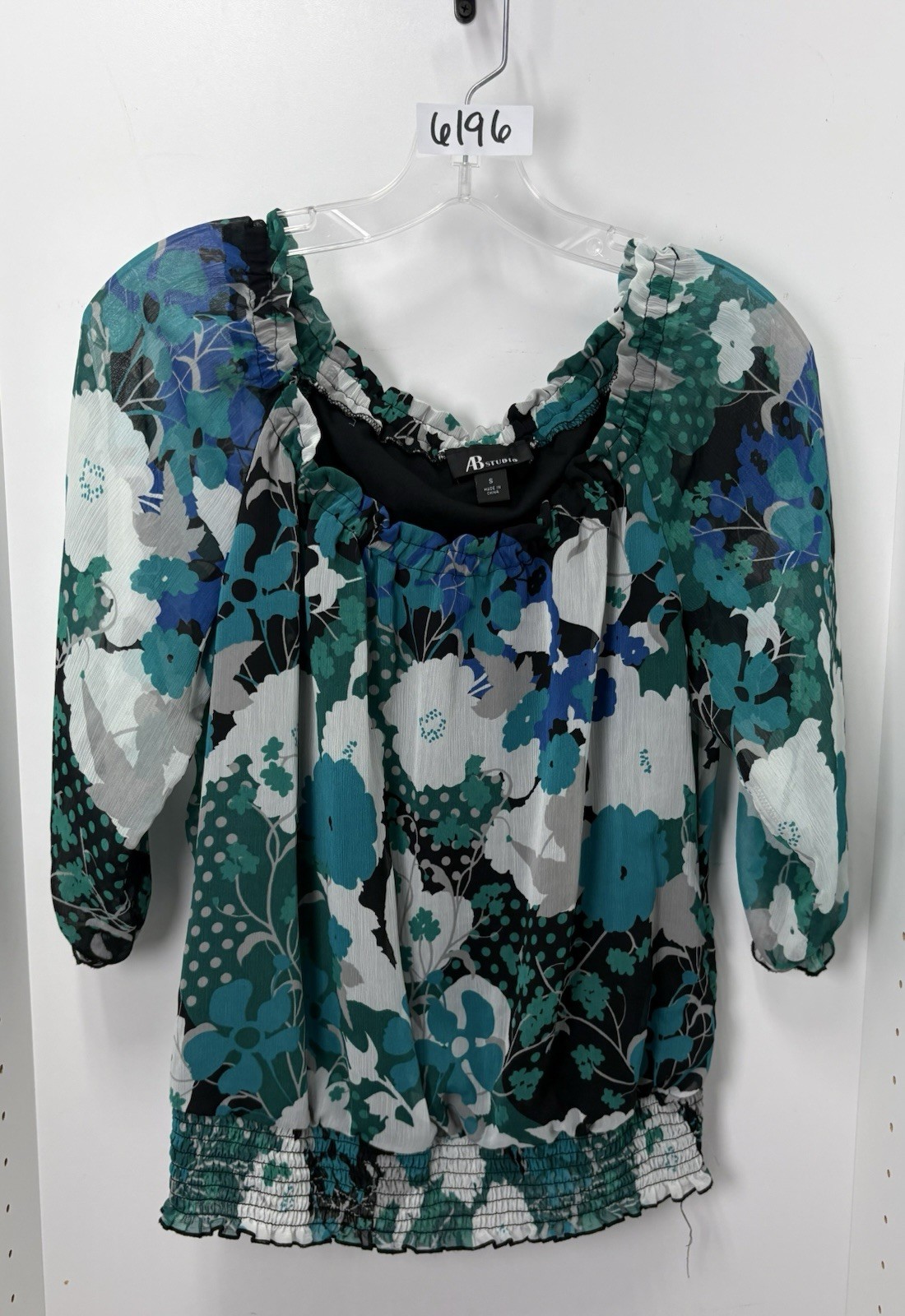 AB Studio Teal Floral Top Size Small