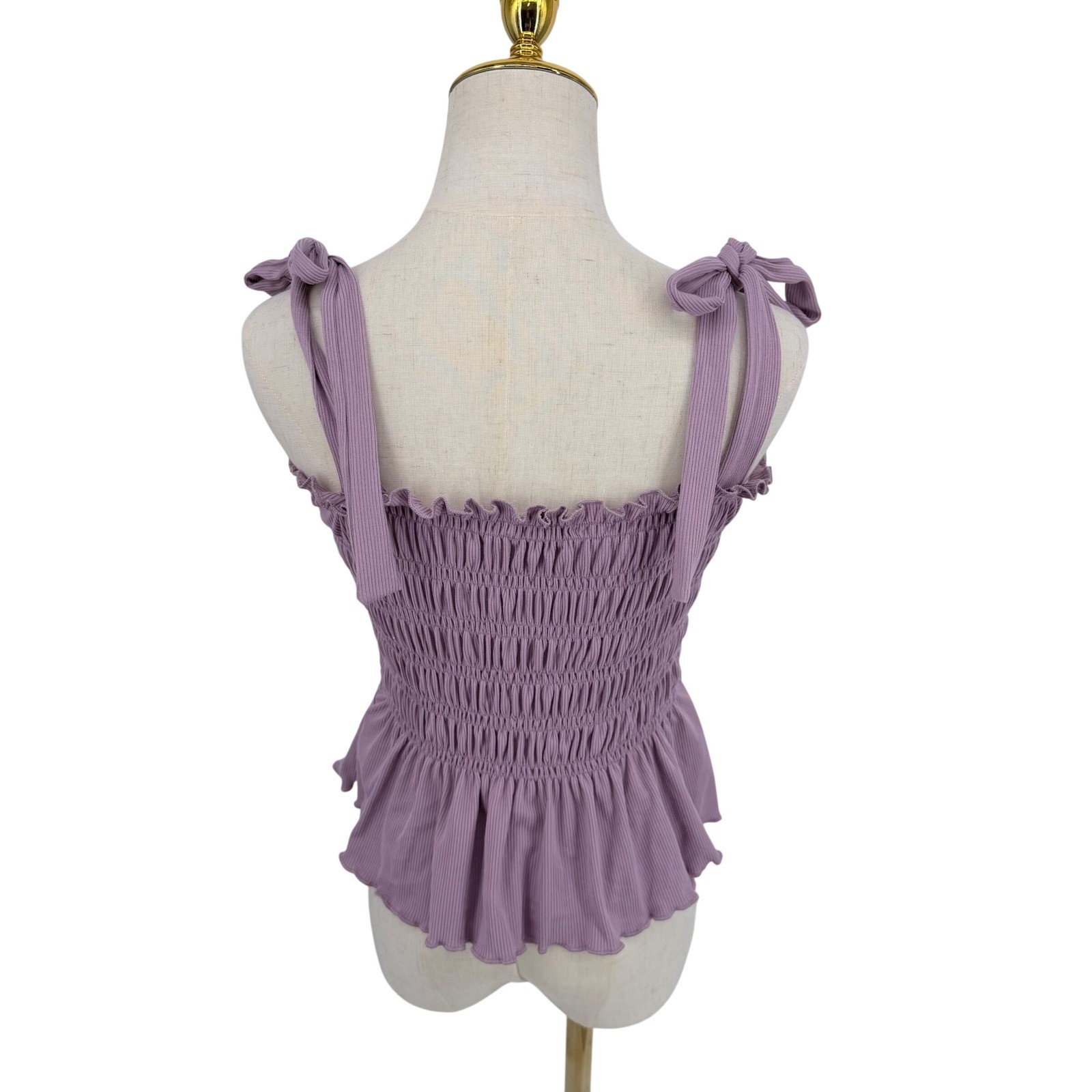 Altar’d State Smocked Peplum Top Womens M Purple Tie Strap Coquette Fairycore